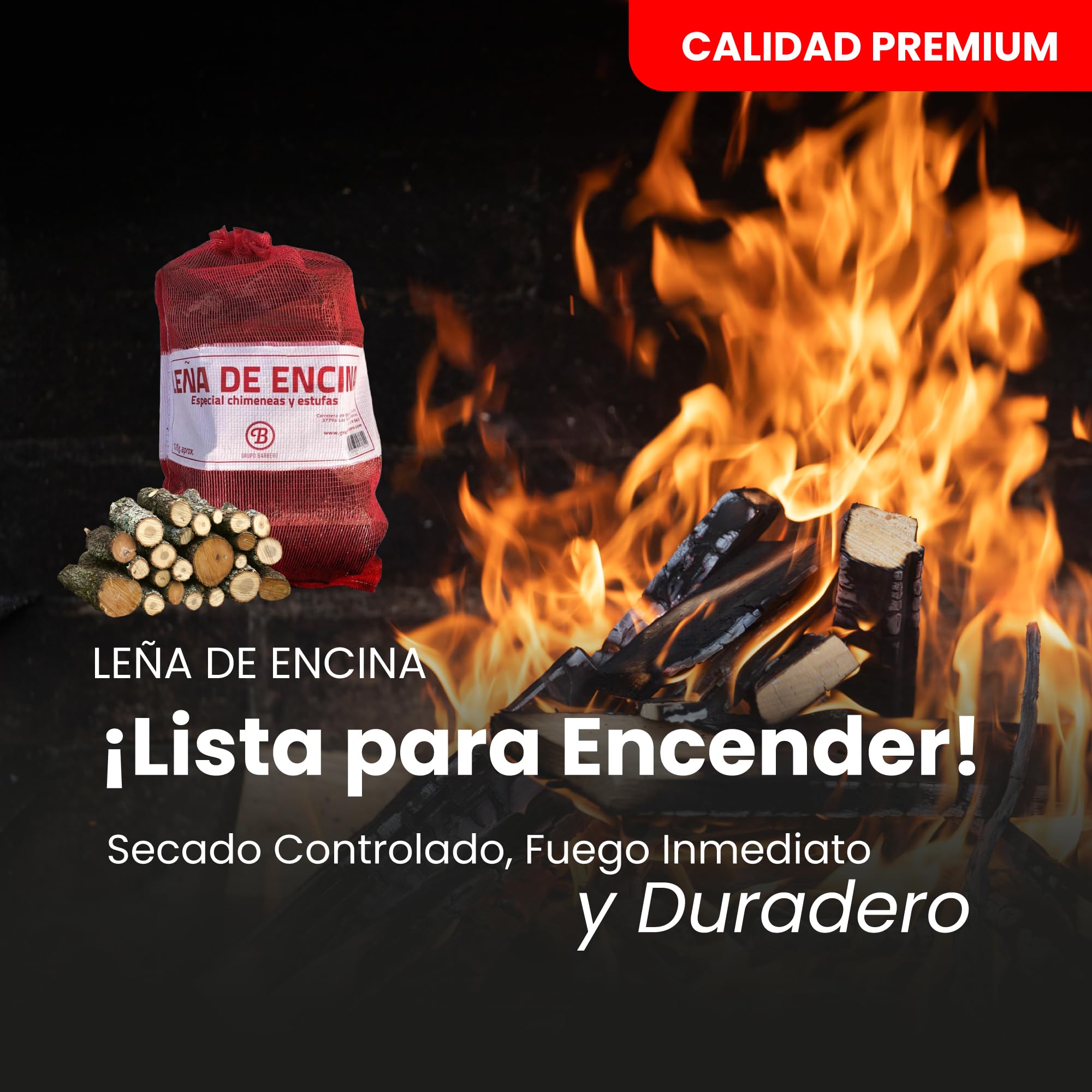 Leña Encina Saco 12kg Madera Dura Secada Horno Alto Rendimiento Calor Intenso Llama Duradera Ideal Chimenea Estufa Barbacoa Interior Exterior Combustión Lenta Baja Humedad Ecológica Limpia — view 2