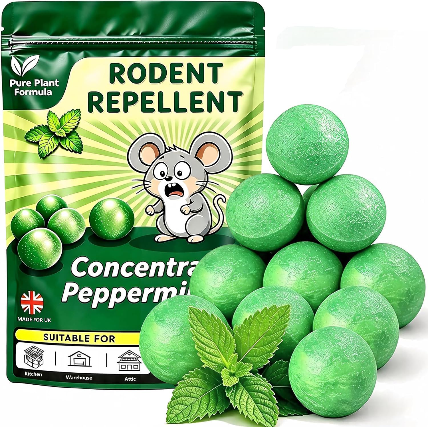 12 Pack Natural Rat & Mouse Repellent Balls - Concentrated Peppermint Oil Rodent Repellent, Pet Safe & Child Friendly, Long Lasting 30 Days, Humane Rat Deterrent for House,Attic,RV,Kitchen & Garage