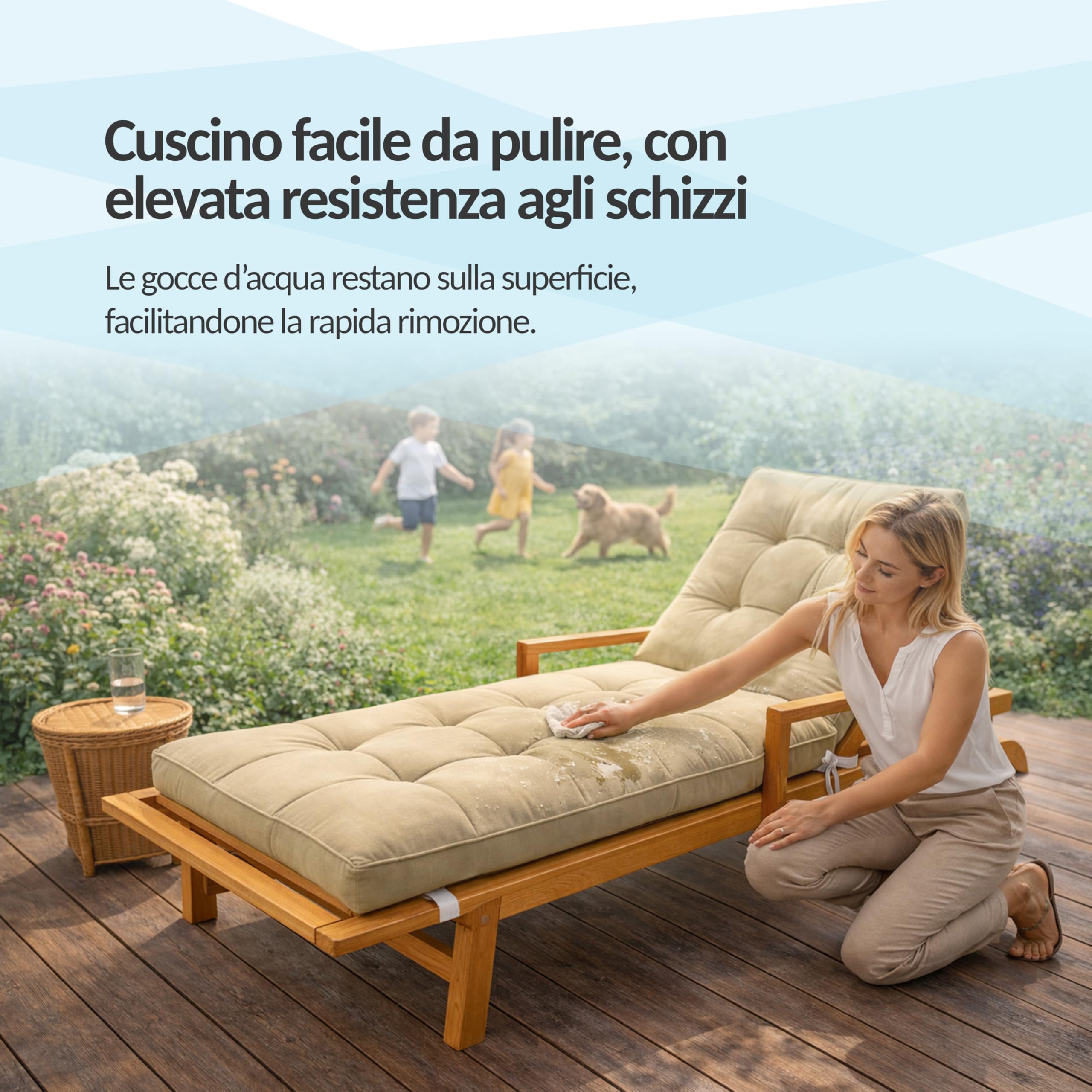 POKAR Cuscino per Sdraio da Giardino 200x60x13 cm | Materassino per Lettino Prendisole Trapuntato | Idrorepellente e Impermeabile | Cuscino per Sedia a Sdraio | OEKO-TEX | Fabbricato nell'UE | Beige