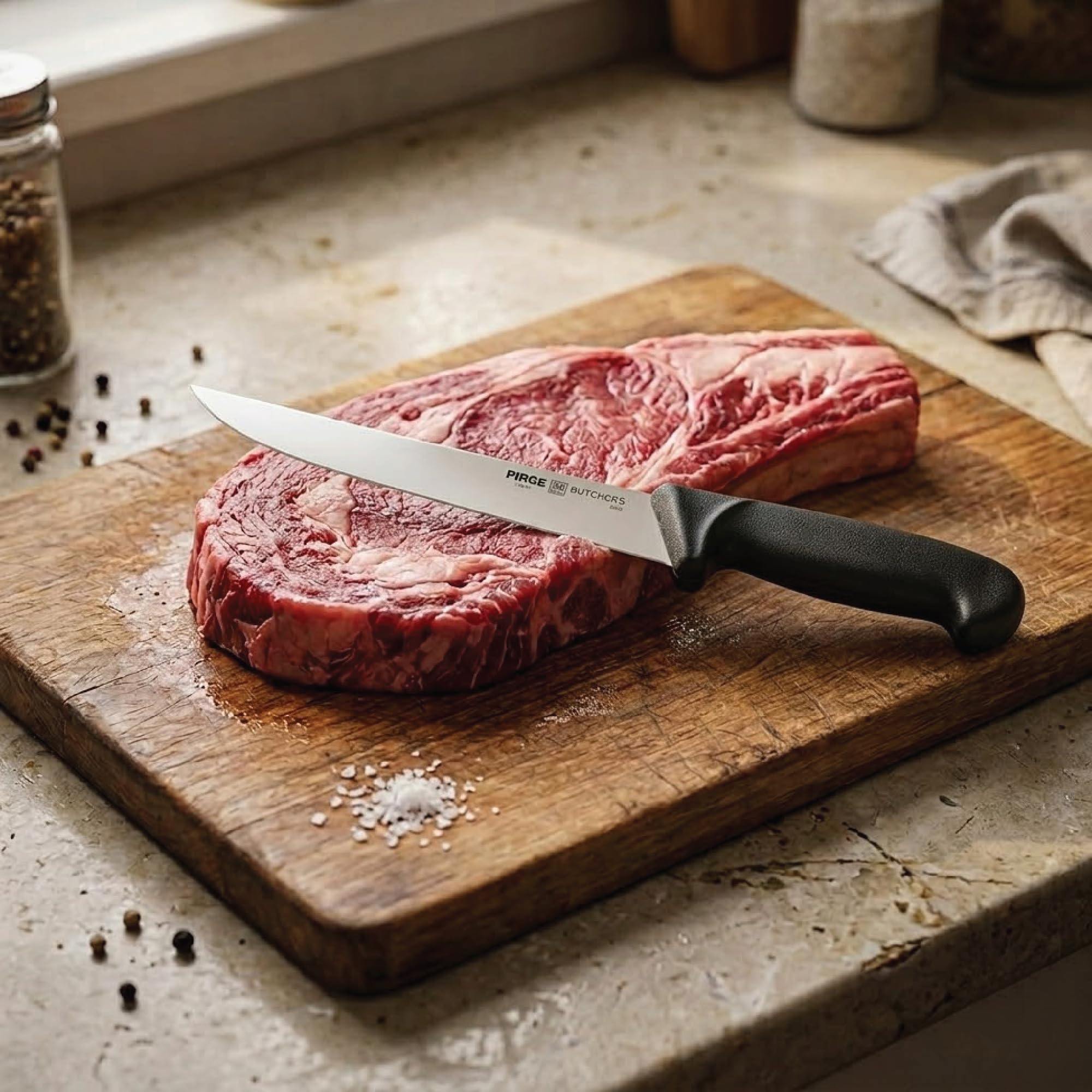 Pirge BUTCHER'S MIG Metzgermesser I Scharfes Fleischmesser aus Edelstahl I Profi Küchenmesser mit Ergonomischem Griff I Universalmesser für Fleisch, Gemüse und Lebensmittel I Kochmesser für Küche