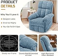 Vista 5 de Silla reclinable, silla reclinable giratoria para adultos, reclinables pequeños para espacios pequeños, silla reclinable manual con bolsillos