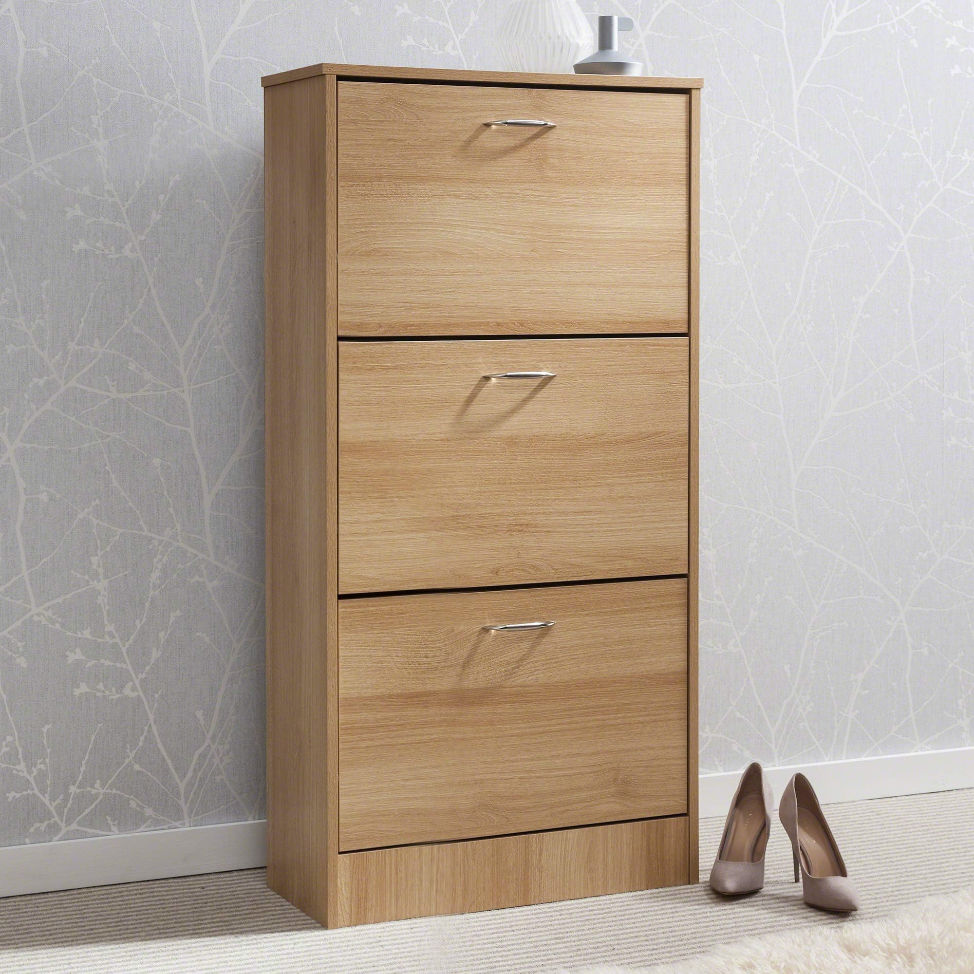 Laura James Shoe Cabinet 3 Drawer Rack Footwear Wooden Storage Organizer (Oak)