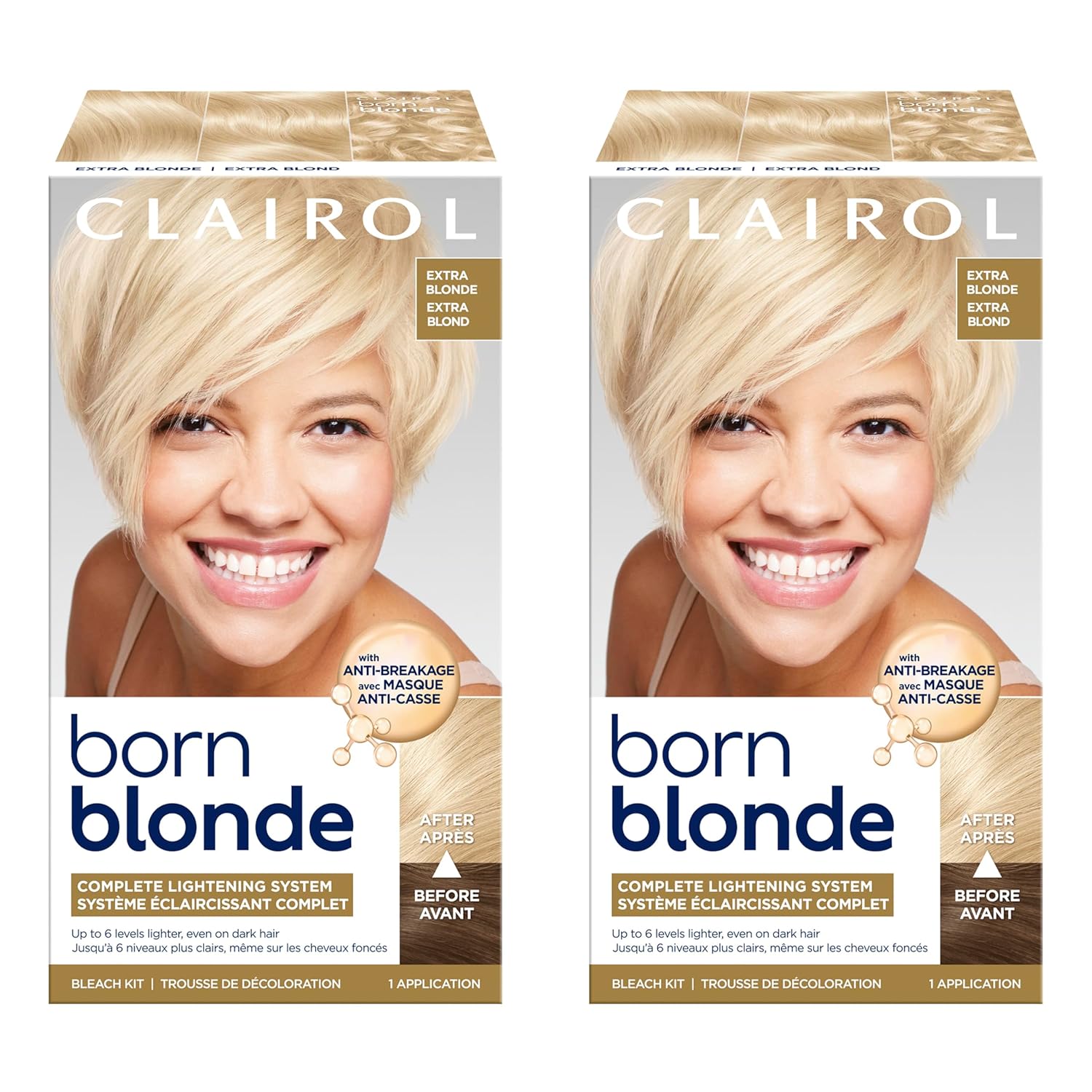 Clairol Born Blonde Extra Blonde Bleach Kit, Complete Lightening System, Up to 6 Levels Lighter Hair Color, Pack of 2 - Packaging May Vary
