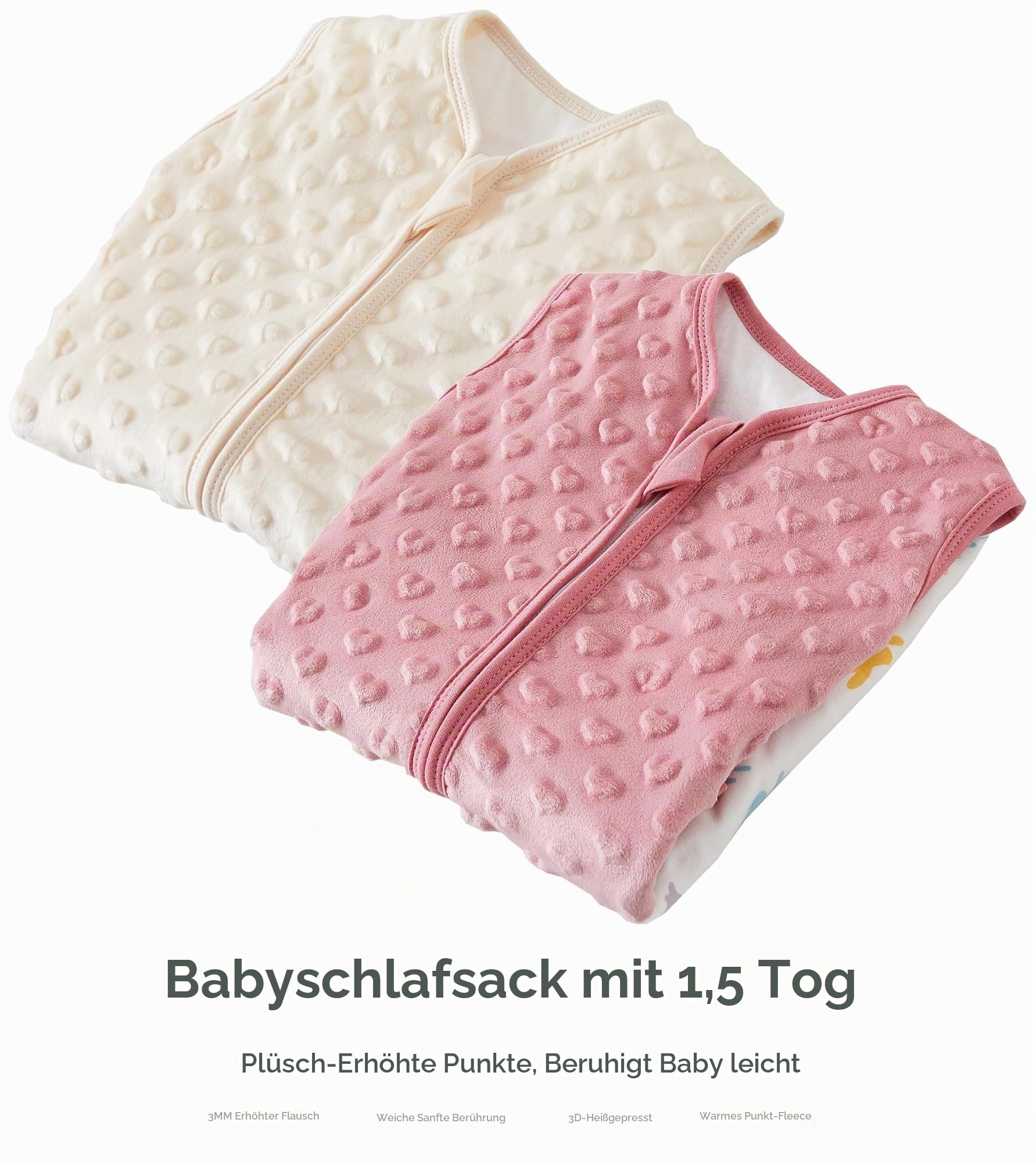 Chilsuessy 2er Pack Baby Schlafsack mit Füße 1.5 Tog Ganzjahres Schlafsack Baby Schlafsäcke Babyschlafsack mit Beinen für Säugling Kinder, 1.5 Tog/Gelb + Rosa, 100cm/Baby Höhe 110-120cm