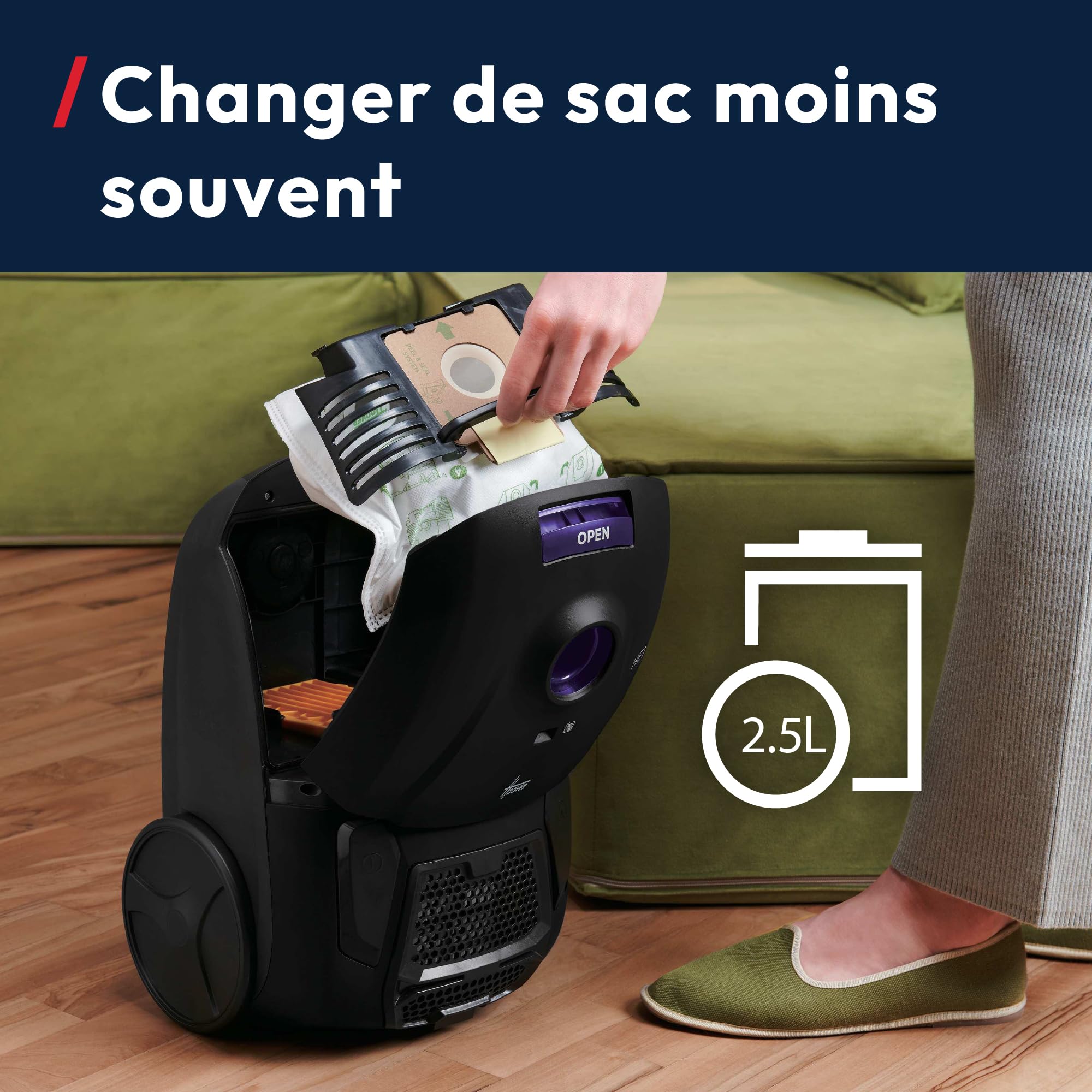 Hoover HE1 Home Aspirateur traineau avec Sac Compact Puissant 700W, Léger, Haute Performance, Brosse Tous Sols, Filtre EPA Lavable, Capacité 2,5L, Accessoires 2en1, Vidage Facile, HEZ107HM