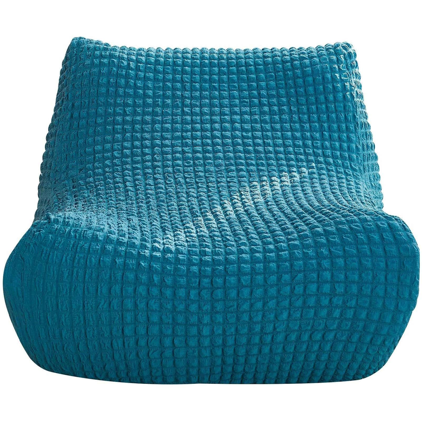 ZRCYXDW Single Seated Lazy Floor Sofa Cover, Stretch Fireside Chair Cover Seersucker With Elastic Bottom Armless Floor Sofa Couch Cover Washable For Living Room Bedroom-lake blue-1 Seater