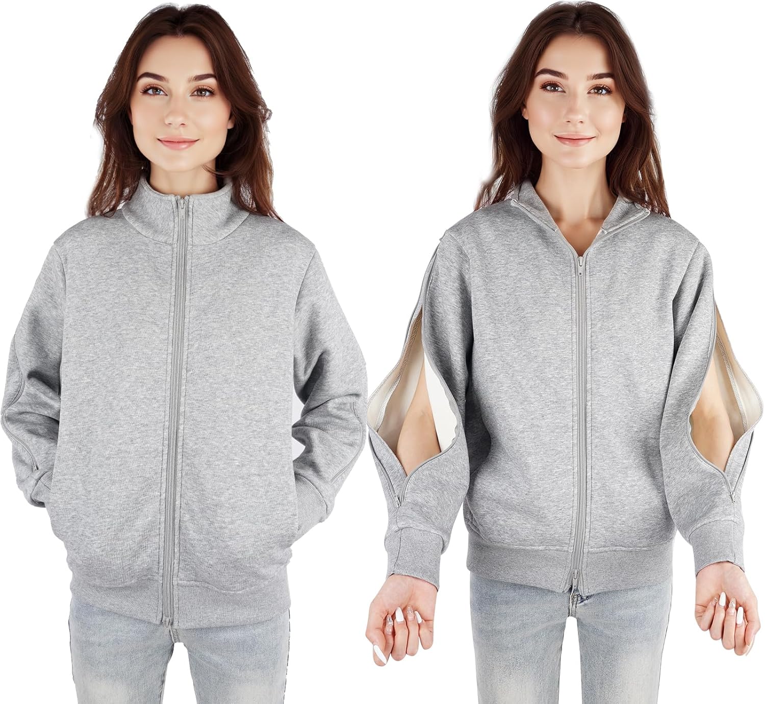 Women's Sherpa Lined Stand Collar Dialysis Jacket - Comfort with Arm Zipper | Hassle-Free Port Access & Hemodialysis Clothing