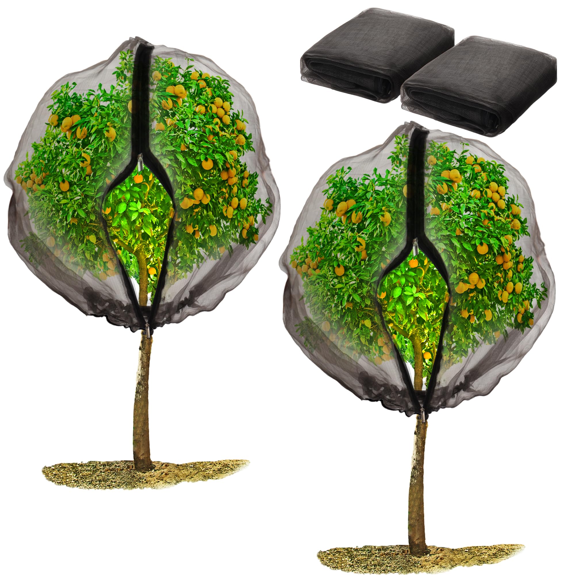 Homiton 2 Pack Fruit Tree Netting Bags with Zipper and Drawstring, 6 x 6ft Ultra Fine Mesh Garden Netting Plant Cover, Bird Netting for Blueberry Bushes, Fruit Trees, Flowers (Black, 6 x 6 ft)
