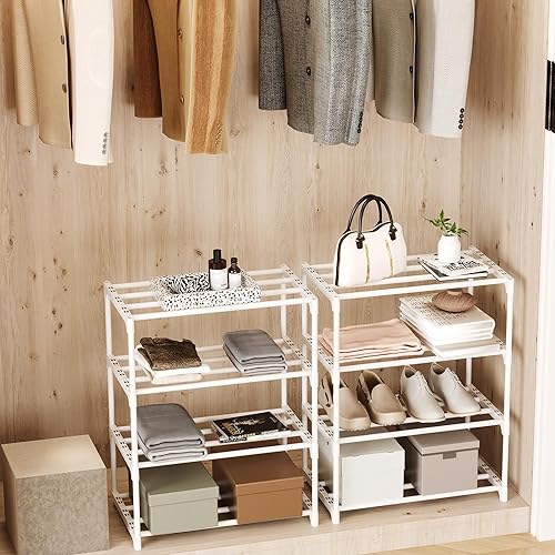 Miniatura 4 de Zapatero de metal, soporte apilable de 5 niveles, estante estrecho de almacenamiento de zapatos para zapatos, botas de entrada y armario pasillo