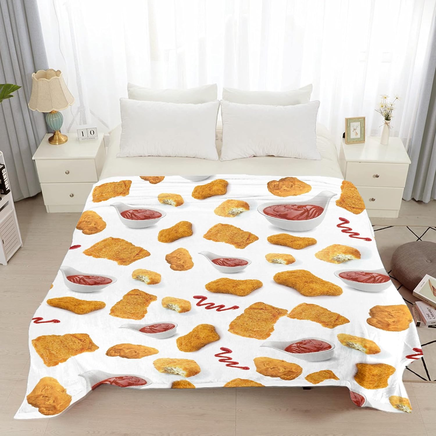 Soft Chicken Nugget Blanket Lightweight Plush Flannel Food Pattern Throw Blankets Chicken Art Funny Living Room Sofa Couch Bed Decoration 60"x50" Medium for Boys Girls
