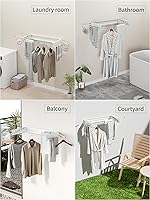 Vista 4 de JOOM Estante de secado de ropa plegable, estante de secado montado en la pared, estante de secado de ropa, 31.5 pulgadas de ancho, 5 varillas