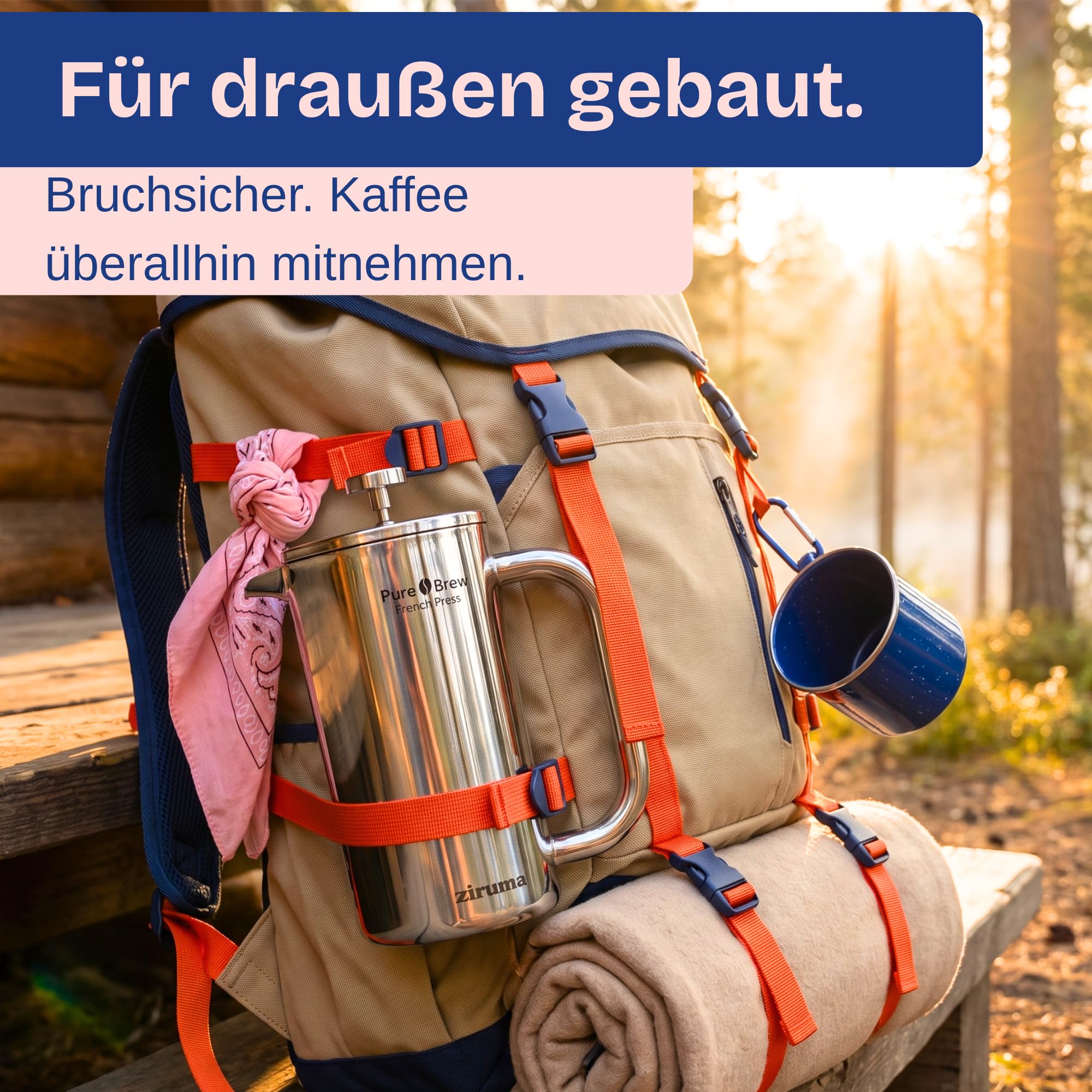 Ziruma Schadstofffrei French Press Edelstahl, Ohne Kunststoff, 1 Liter