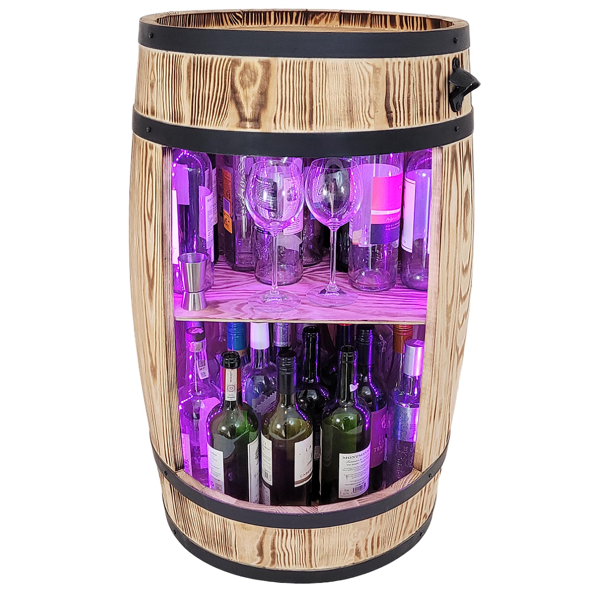 Weeco Armadietto per Vino a LED RGB - Scaffale in Legno - Bar Elegante - Supporto per Bottiglie - Mobile Barile in Legno - 80 x 50 cm