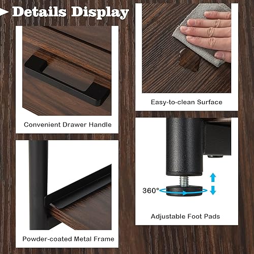 Miniatura 6 de COSTWAY Juego de 2 mesitas de noche, mesa auxiliar de 3 niveles con 2 cajones de tela y estante abierto, mesa auxiliar industrial para dormitorio,