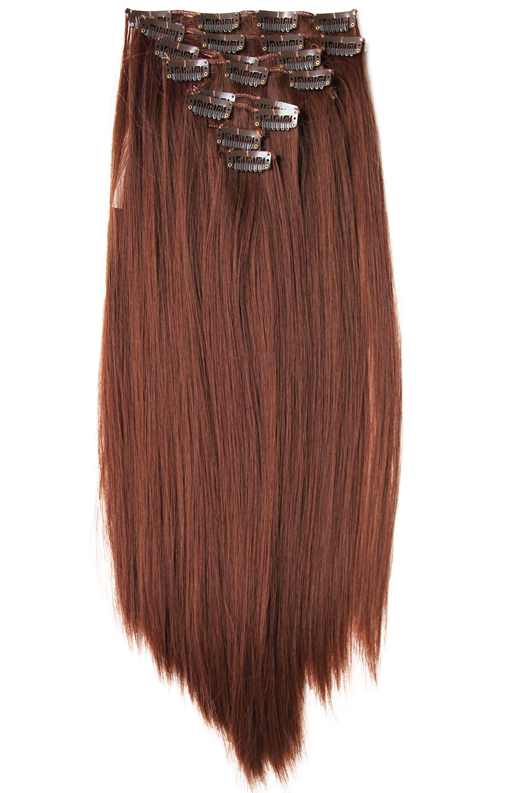 PRETTYSHOP XXL 20" Long 8 Pieces Set Clip In Extensions Hair Extension Synthetic Fiber Hairpiece Straight Brown CES113