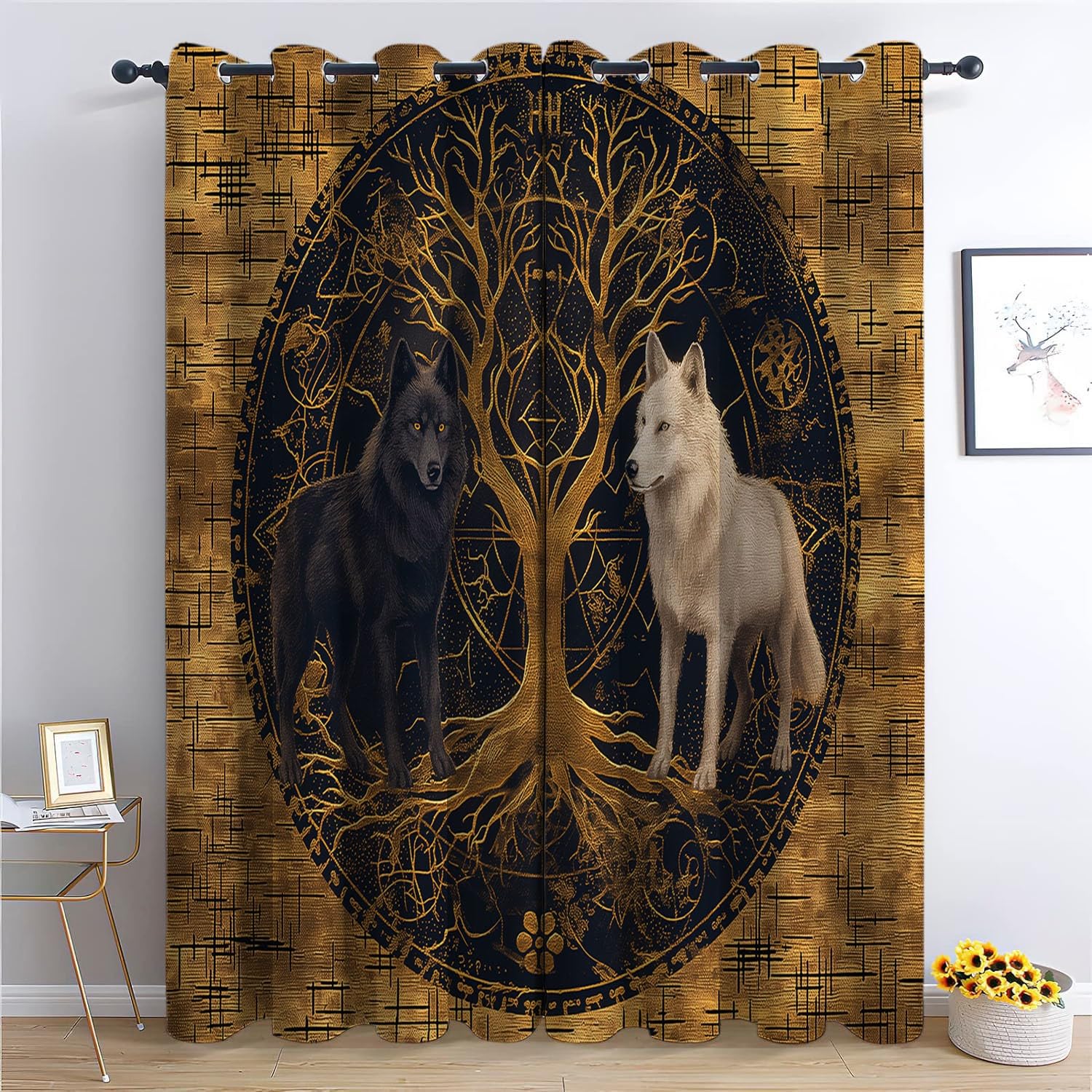 CozyRest Cortinas Opacas para Niños, Lámina de Oro Vikingo,Térmicas Aislantes Frío y Calor, Reducción de Ruido, Protección de Intimidad, 150 x 166 cm para Hogar y Dormitorio Infantil