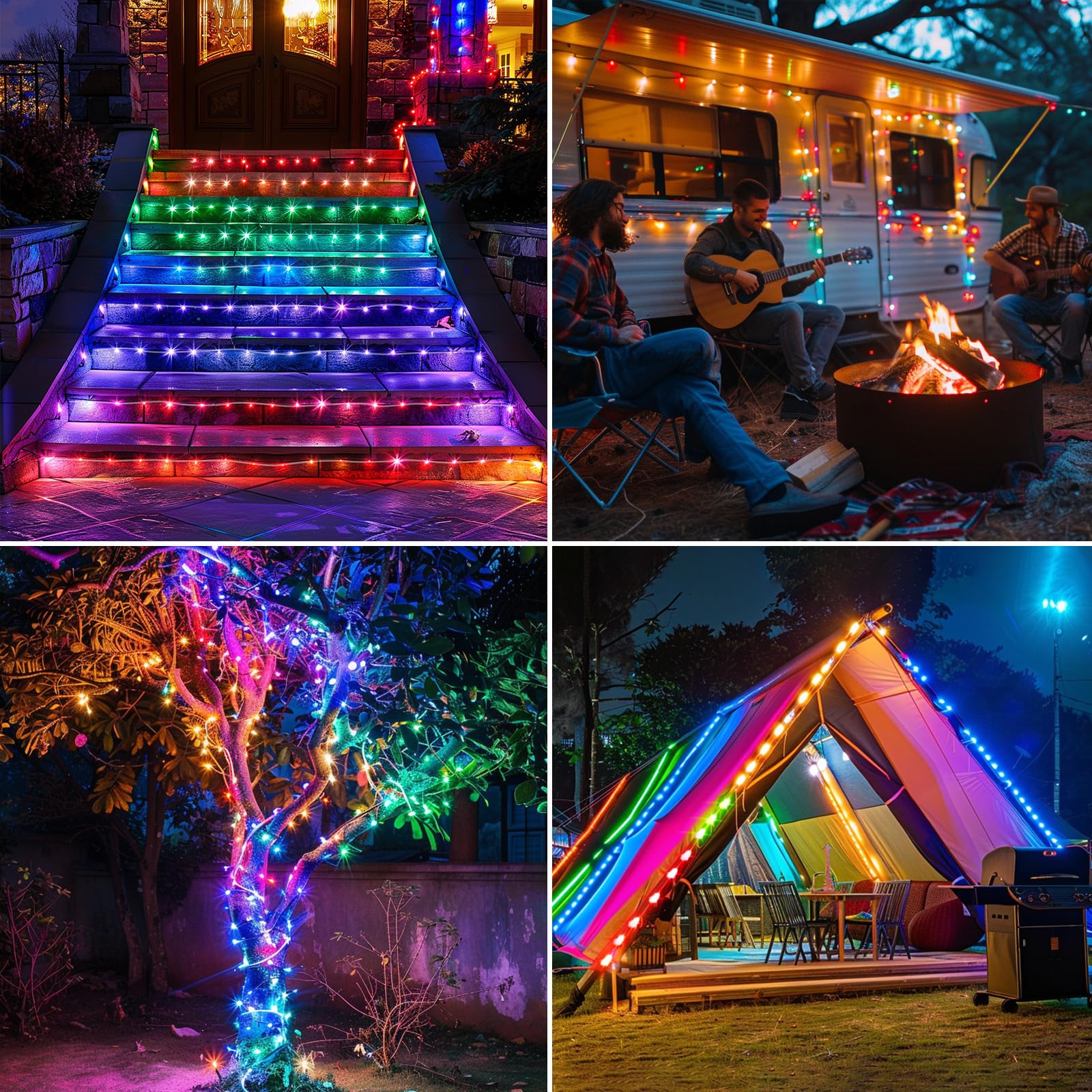 LairtPOW Paquete de 4 luces solares de cuerda de 39 pies, 100 luces LED multicolor impermeables para exteriores, control remoto, para camino, piscina, patio, jardín, palmera, Navidad, Halloween
