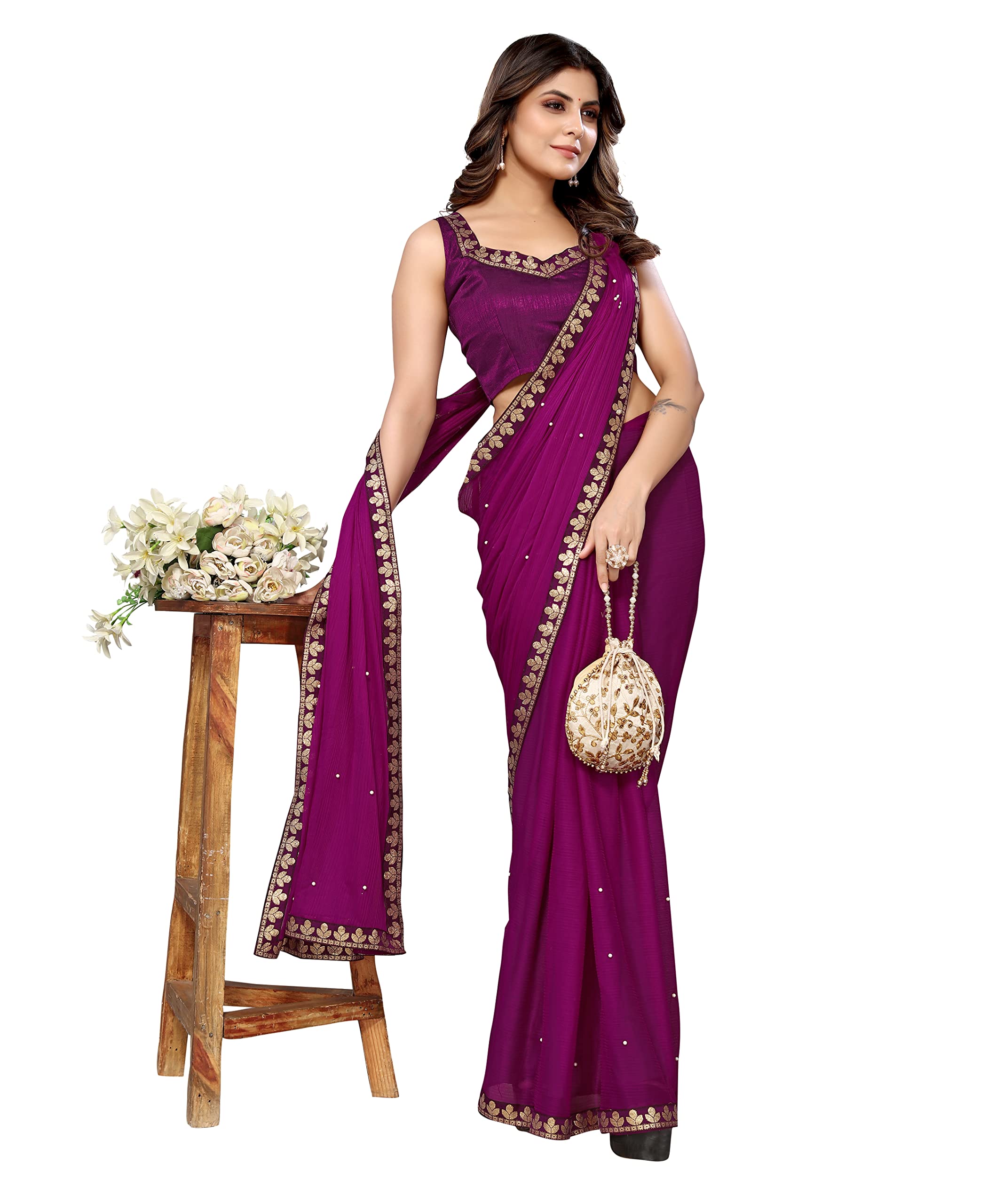 Aashita Creations Damen-Sari aus Lycra-Mischgewebe