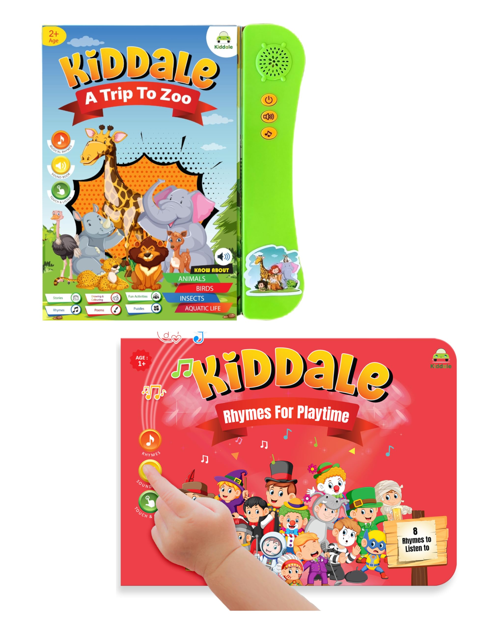 Kiddale 2-Pack Trip to Zoo and Rhymes for Playtime Musical Interactive Sound Books, Blue for Kids
