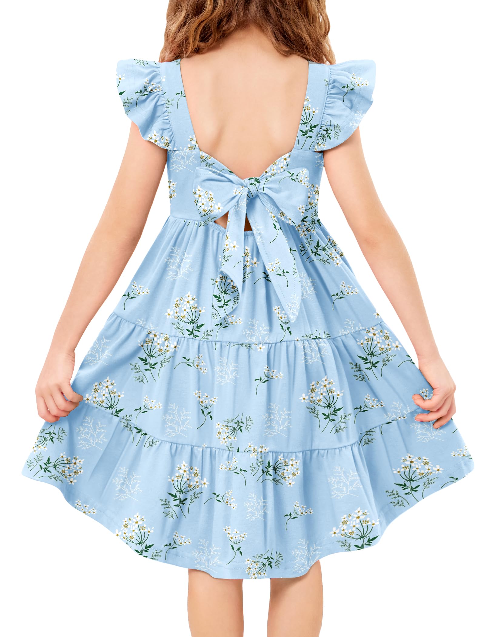 Arshiner Toddler Dress Little Girls Summer Cotton Backless High Low Hem Beach Casual Sundress with Pockets