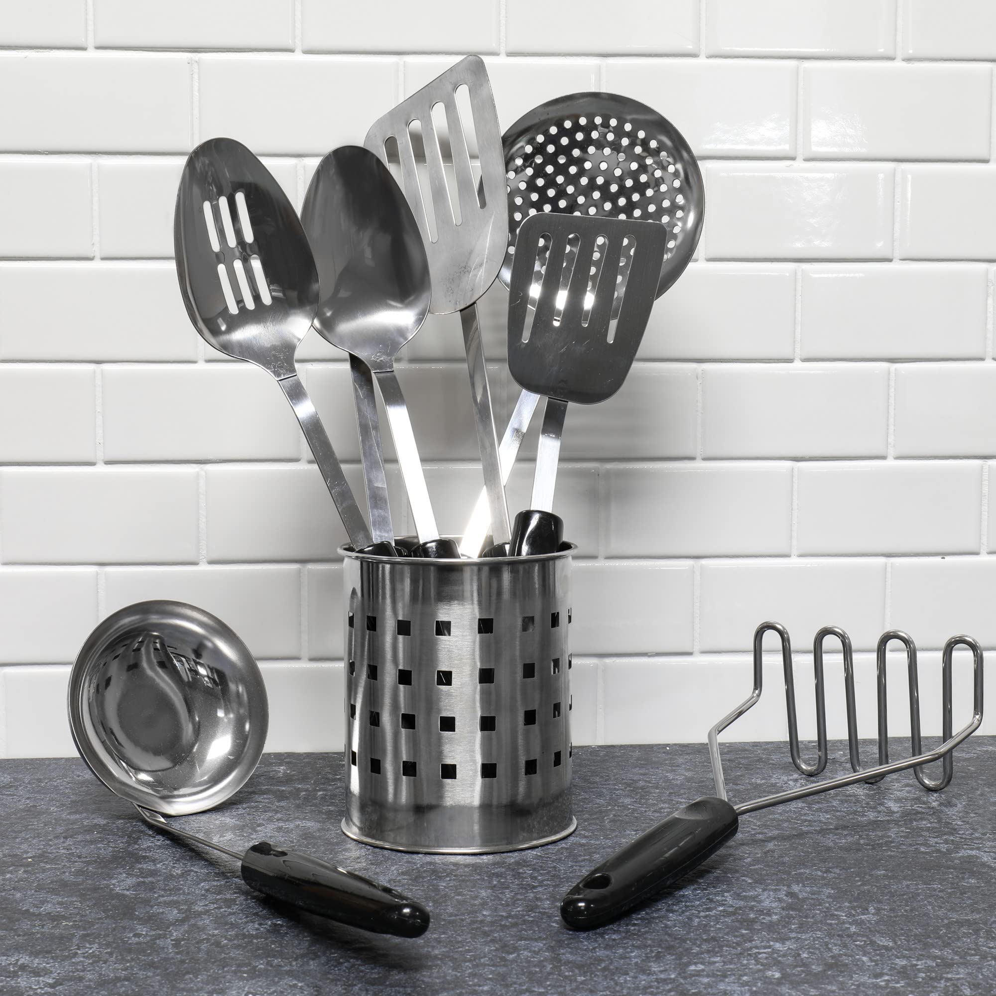 Chef Craft Cucharón básico de acero inoxidable, 11.5 pulgadas, color negro