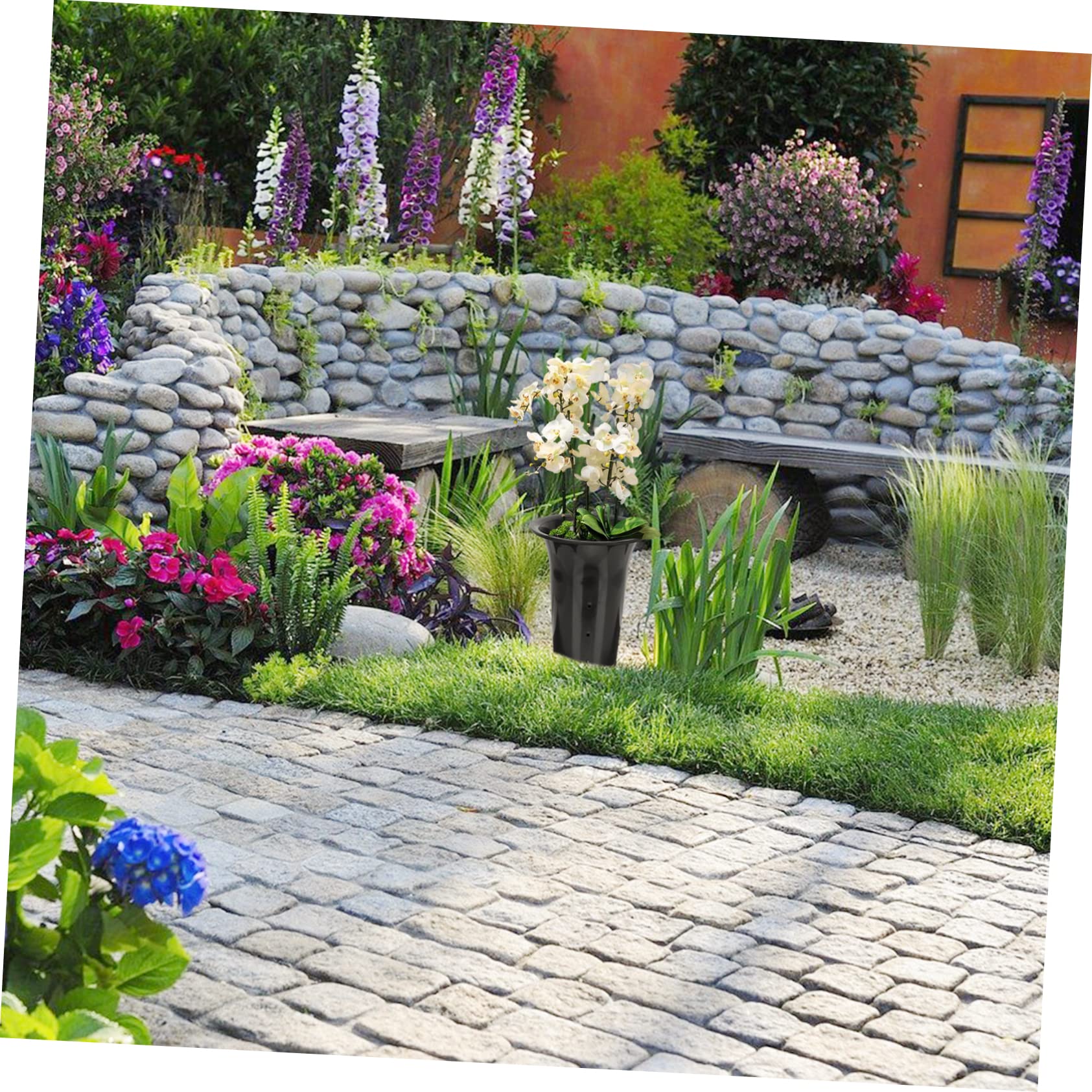 Happyyami Lot de 10 Pots de Plantation pour Orchidées Noirs 15 Cm Contrôle des Racines et Ventilation, Pots en Plastique Épais et Respirants Adaptés pour Jardin et Balcon Extérieur