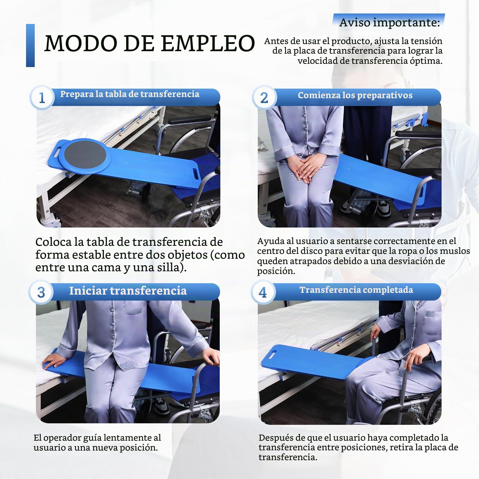 LOSCHEN Tabla de transferencia de 90 cm con plato giratorio desplazable de 360°, tabla de transferencia para personas mayores para el traslado de la silla de ruedas a la cama, al inodoro, a la bañera