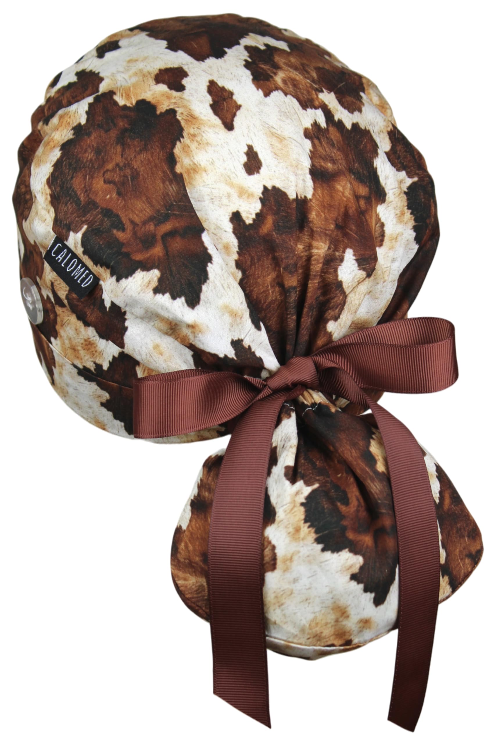 Scrub Cap for Women and Men, Ponytail Scrub Caps, Working Hat, Head Cover with Ribbon Ties and Buttons, Long Hair