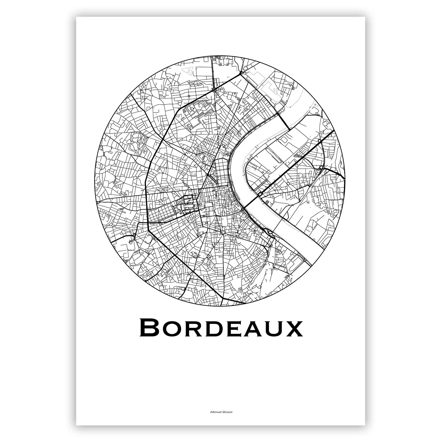 Plan de ville affiche Bordeaux minimalist map poster original A3 - 2
