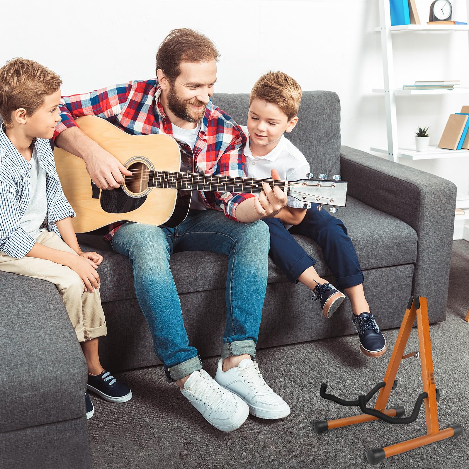 Support de guitare acoustique avec mousse rembourrée, support de guitare électrique classique, support pliable en A, compatible avec mandoline, basse, banjo, ukulélé (palissandre)