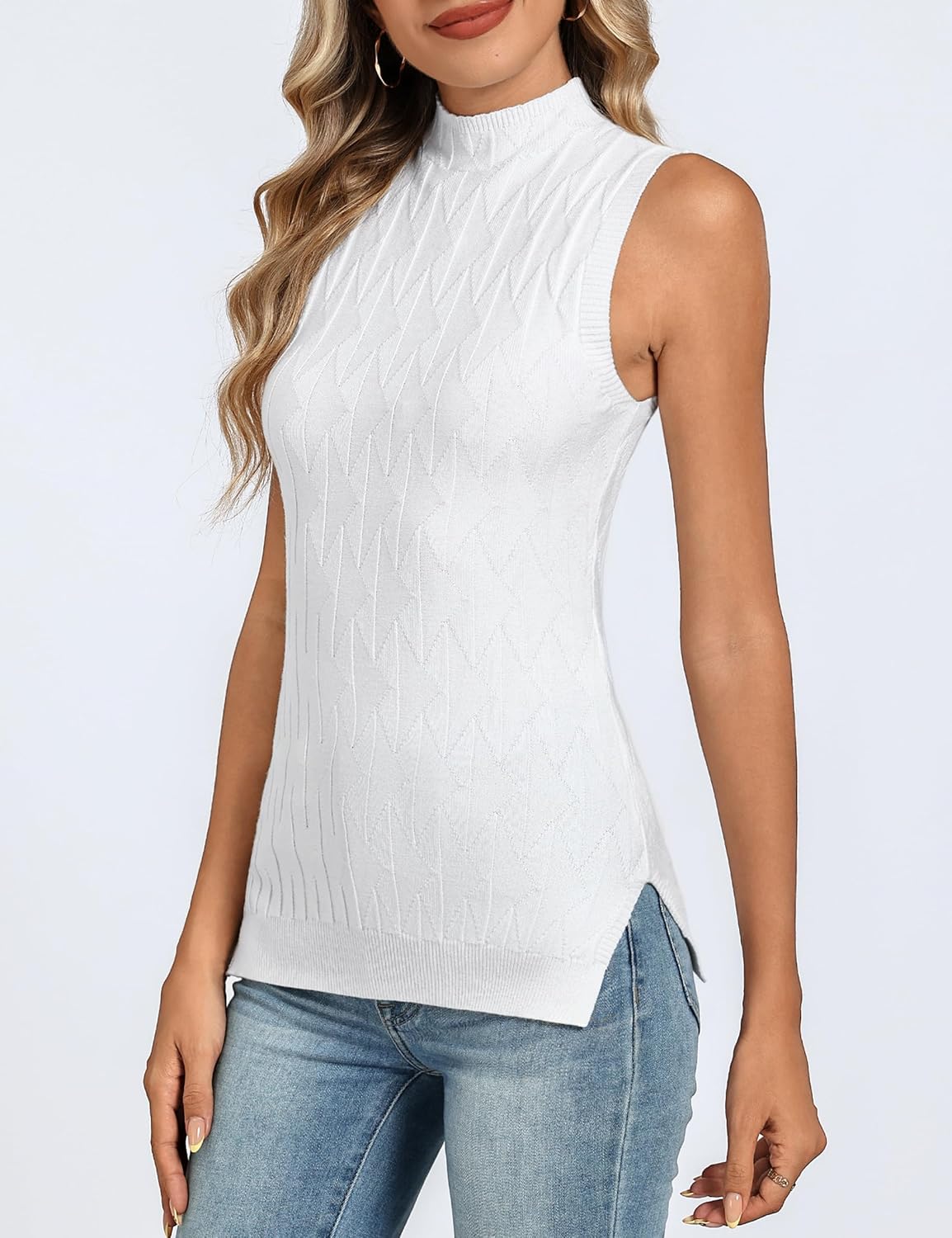 Totatuit Sleeveless Turtleneck Tops for Women Mock Turtle Neck Sweater Vest Casual Knit Pullover Tank Top 2025 Trendy Clothes - Image 3