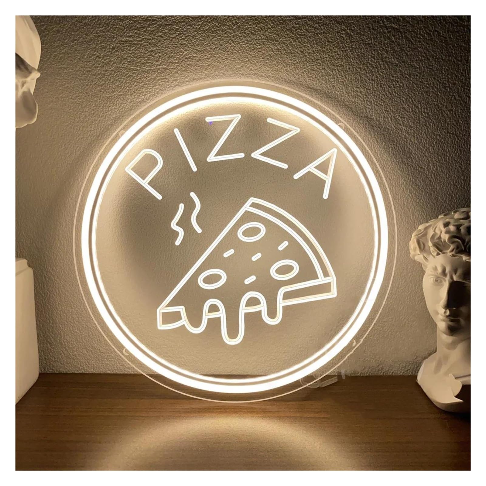 SHOUXI Sign Lamp Pizza Slice Neon Sign, Fast Food Shop Restaurant Kitchen Party Wall Decor,Shop Open Welcome 40cm(White)