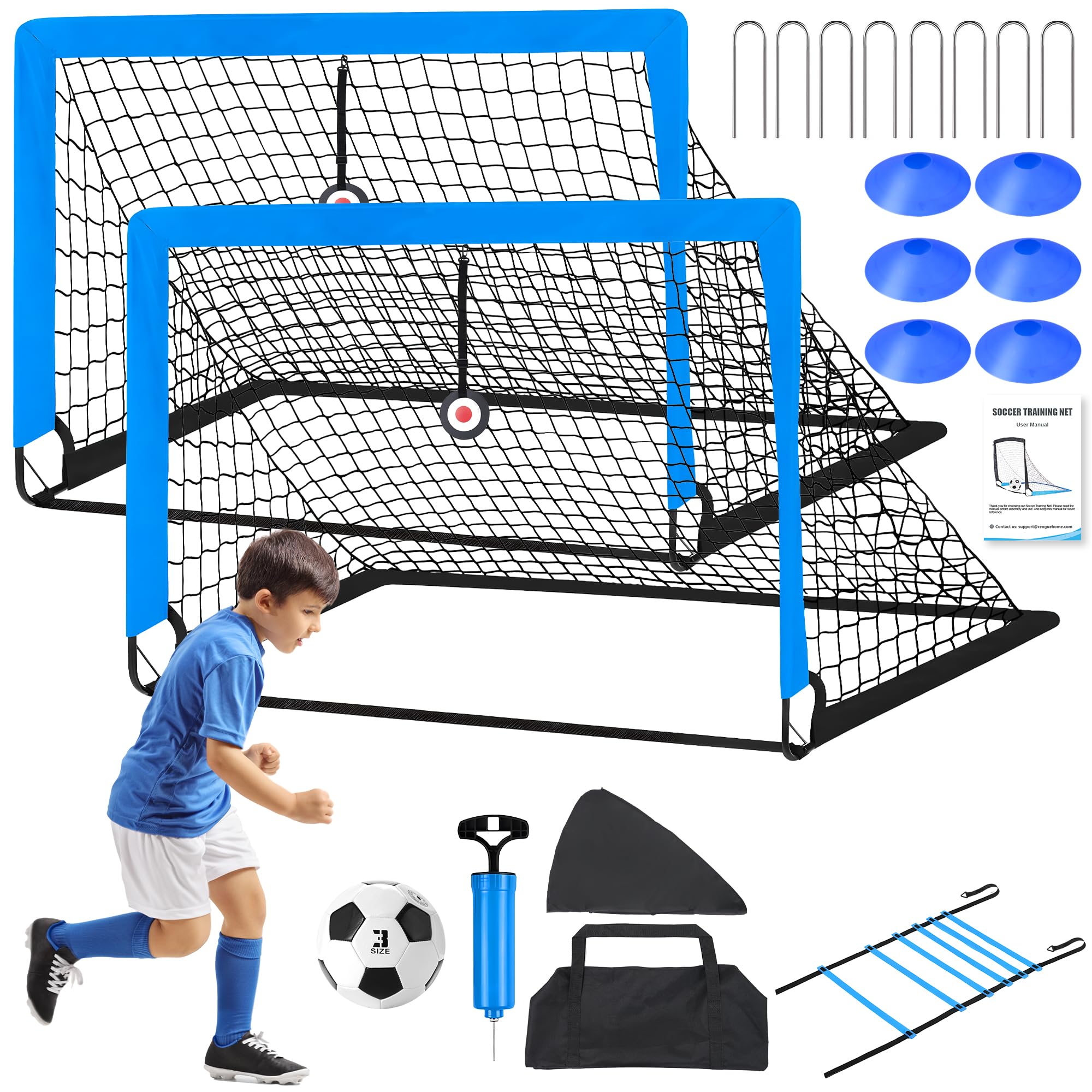Rengue Soccer Goals for Backyard - 2 Pack 6X4 ft Soccer Nets, Pop Up Soccer Goals, Portable Soccer Goal Net, Toddler Training Equipment for Youth Games & Practice