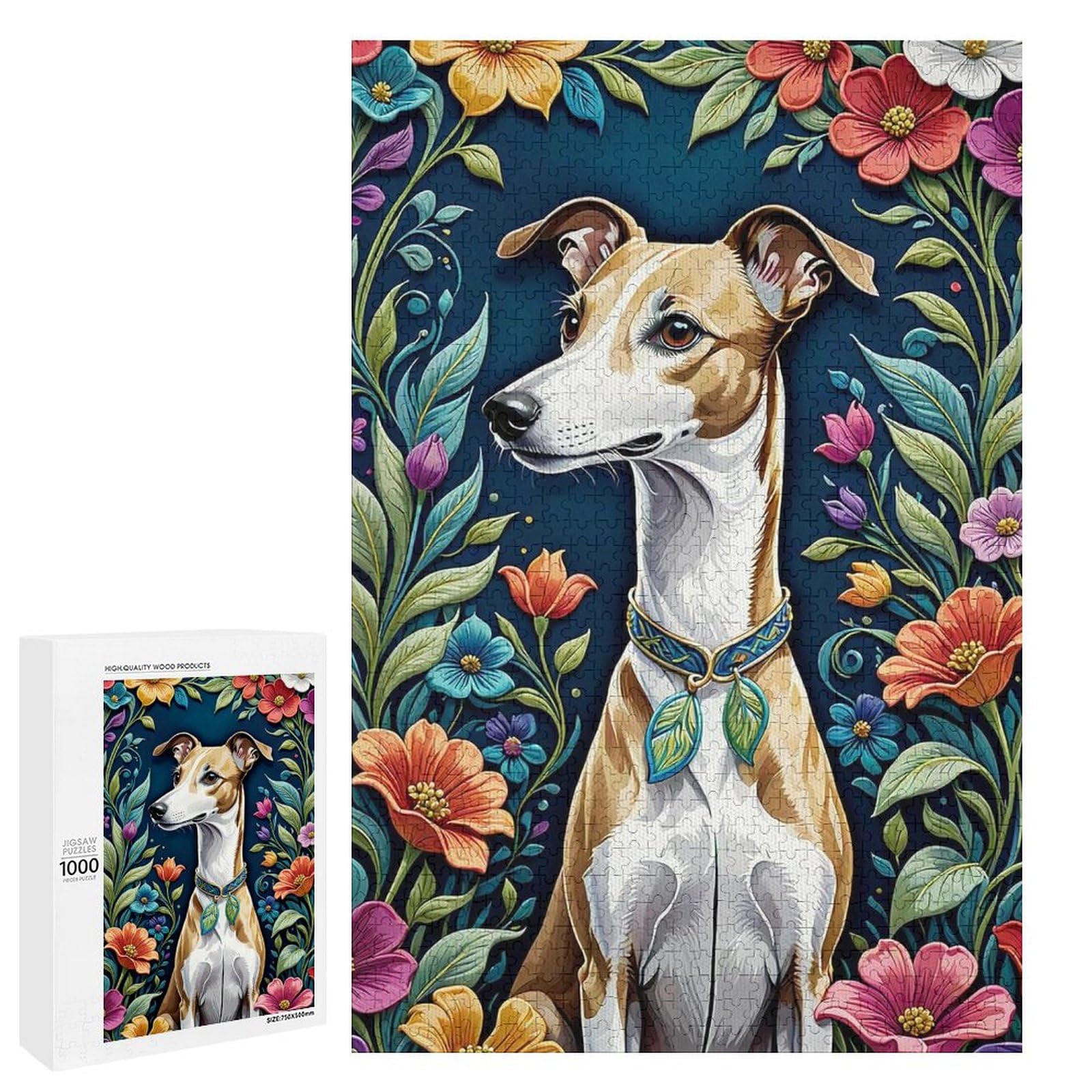 1000 Pieces Jigsaw Puzzle for Adults - Colorful Animals Puzzles Whippet Prints Funny Puzzle Unique Difficult and Challenge Large Puzzle Game Toys Gift