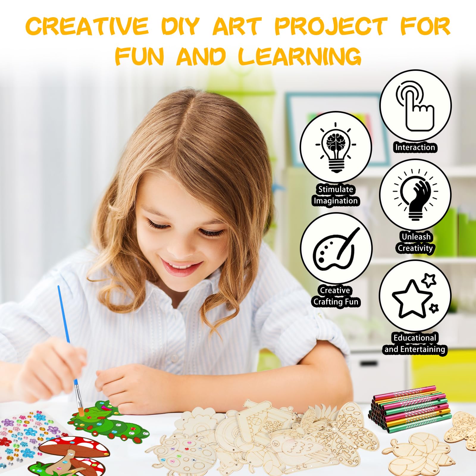 Kit Creativo Fai Da Te Per Bambini – Campanelli A Vento Di Halloween A Forma Di Pipistrello – 9 Lavoretti In Legno Da Colorare E Appendere