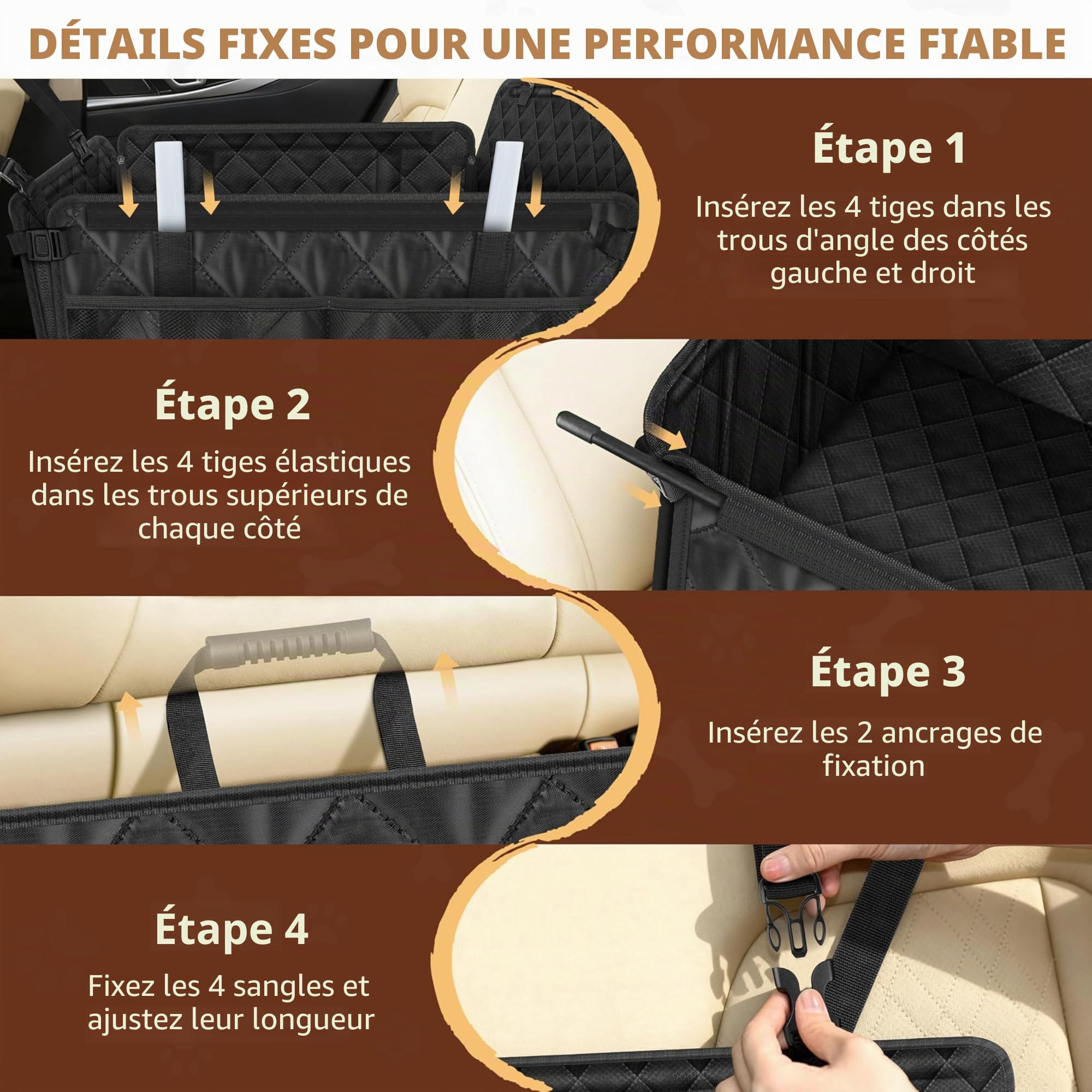 Siège Auto Chien Extra Stable et Waterproof-Transport Chien Voiture Siège Arrière avec 8 Tiges, 4 Sangles de Fixation et Ceinture de Sécurité - Jusqu'à 26 kg pour Chiens de Toute Taille