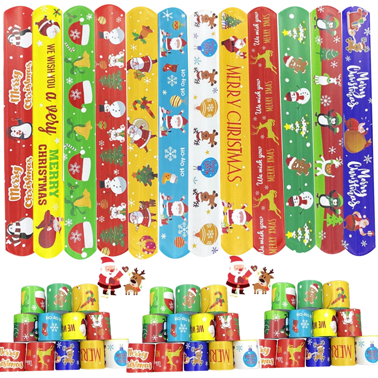 NovaHance 36 PCS Slap Bracelets Christmas Party Favors,Bulk Snap Bracelet Party Favors Supplies for kids&teens Gifts Teacher Classroom School Favors