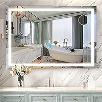 Vista 72 de Hasipu - Espejo de tocador con luces LED, espejo iluminado de maquillaje de 28 x 20 pulgadas, con 3 modos regulables, control por pantalla táctil