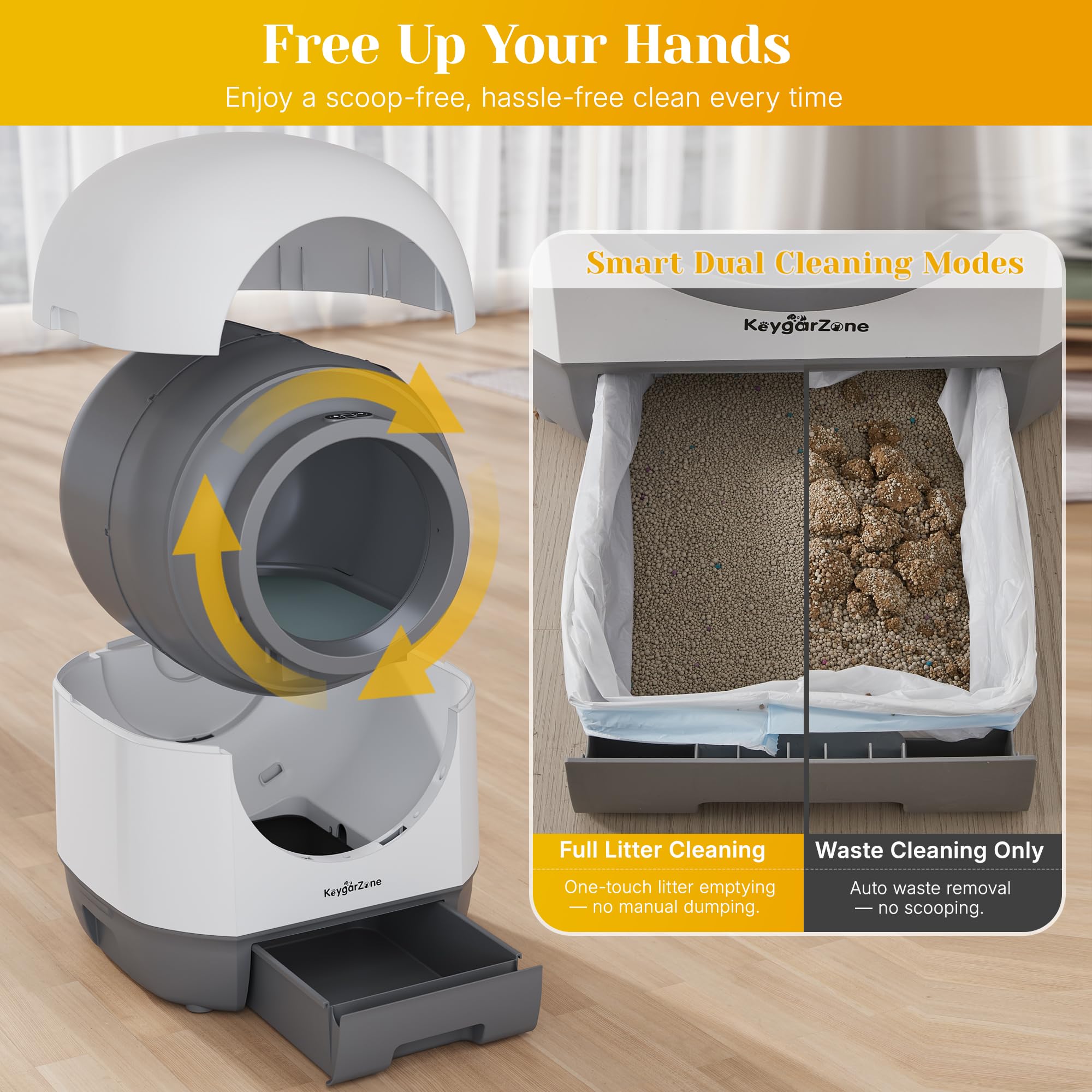 Automatic Smart Self-Cleaning Litter Box with APP Control, 90L Large Space for Adult Cats，Infrared Sensors, Sleep Mode, and Remote APP Control-Hands-Free Operation, White - image 4