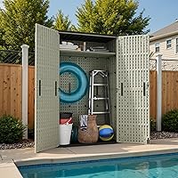 Vista 5 de Devoko Gabinete de almacenamiento al aire libre de 50 pies cúbicos - Cobertizo de almacenamiento vertical de resina - Para guardar muebles de patio