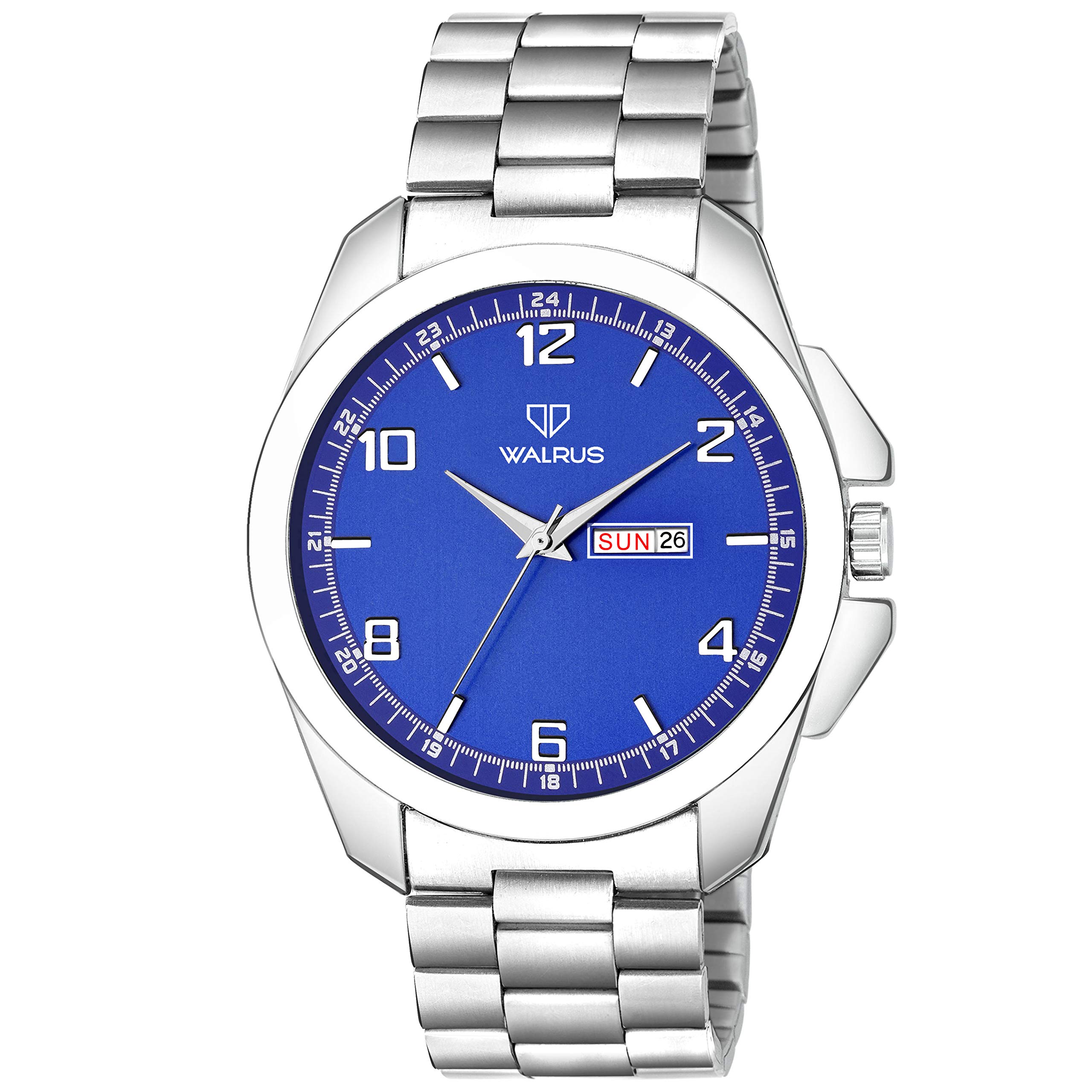 Walrus Blue Dial Analog Day Date Function Metal Chain Wrist Watch for Men with Push Button Lock - Professional & Casual Use- Old Money Style Mens Wrist Watch for Gift (B089NWXR8C) Amazon Price History, Amazon Price Tracker