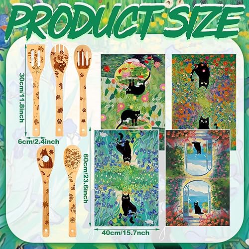 Miniatura 3 de Bencailor 11 piezas de decoración de cocina de abeja navideña, 6 toallas de cocina, 5 cucharas de madera bonitas, toalla de mano de abeja a cuadros,