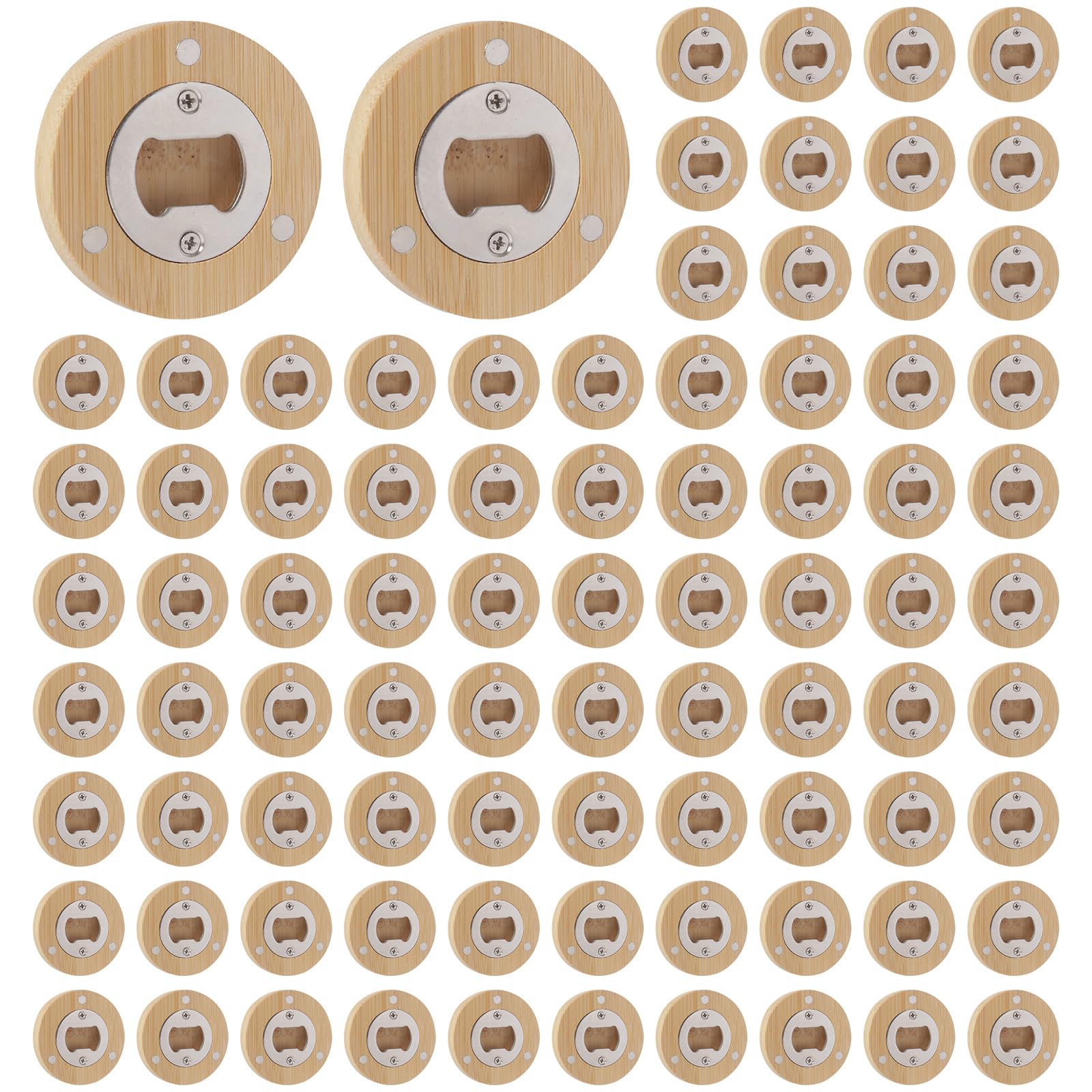 Yugada 100 Pcs Wood Bottle Opener Bulk Beer Bottle Opener DIY Engravable Magnetic Bamboo Openers for Refrigerator Sticker Gift Wedding Party Bar Restaurant (100 Pcs)