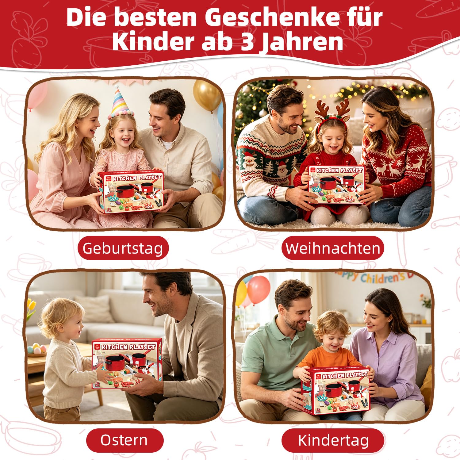 Lehoo Castle Kinderküche Zubehör, Spielküche Zubehör, Kinderküche Geschirr, Töpfe Kinderküche, Spielzeug ab 3 Jahre