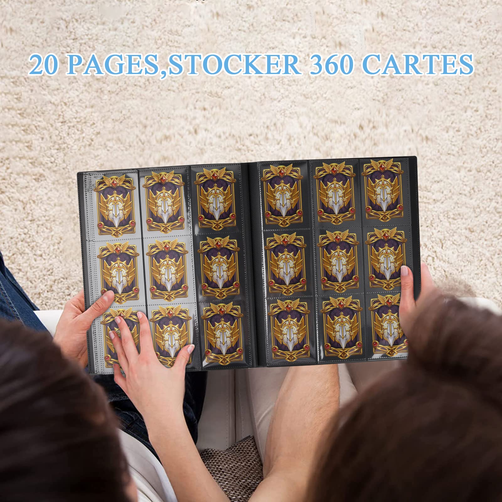 PUWOWYE Sammelkarten Album 360 Taschen - Wasserdichtes Kartenalbum Schwarz