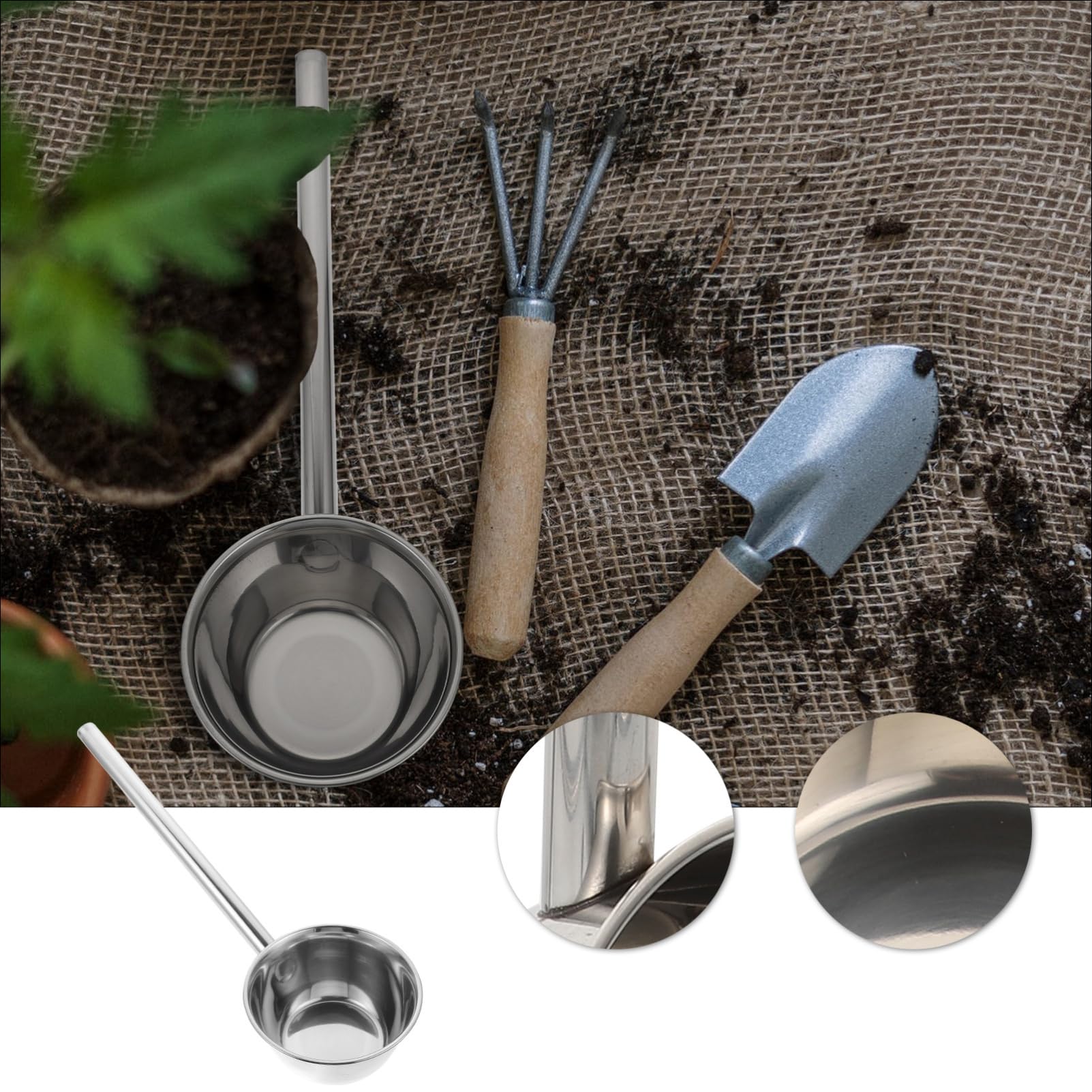 Cabilock 1 pelle d'arrosage de jardinage à long manche en acier inoxydable – Louche à long manche en acier inoxydable pour servir et arroser facilement la soupe – Parfait pour la maison et le jardin