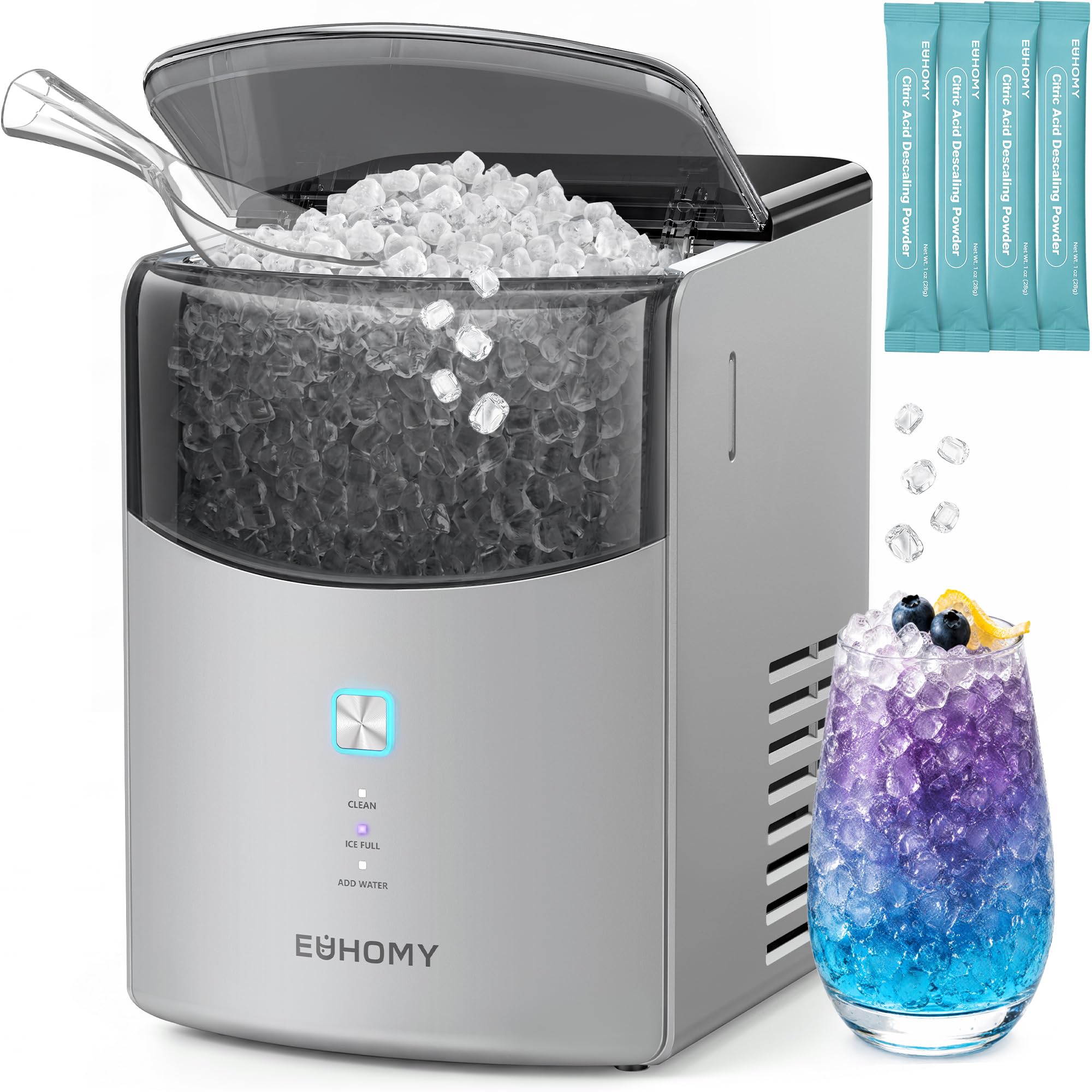Kismile Nugget Ice Maker Countertop, 33LBS/24H Ice Machine with Soft Chewable Ice, One-Click, Self-Cleaning Function, Stainless Steel Ice Maker with Indicator Lights for Home/Kitchen(Black) thumbnail 6