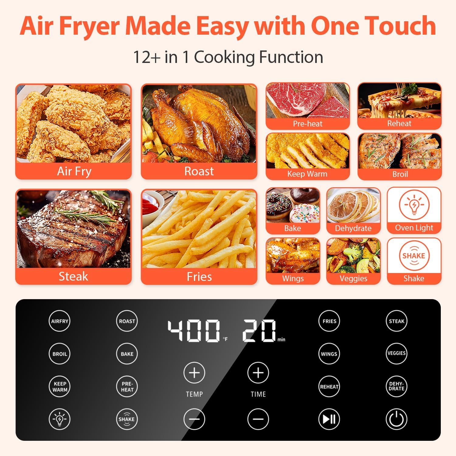 Photo 1 of Beelicious Large AirFryer, 12-in-1 Digital Airfryer with Window, Dishwasher Safe, 5.8Qt, 40+ Recipes, Flavor-Lock Tech, Shake Reminder, Compact, Quiet, Nonstick Air Fryers. 26.5.20