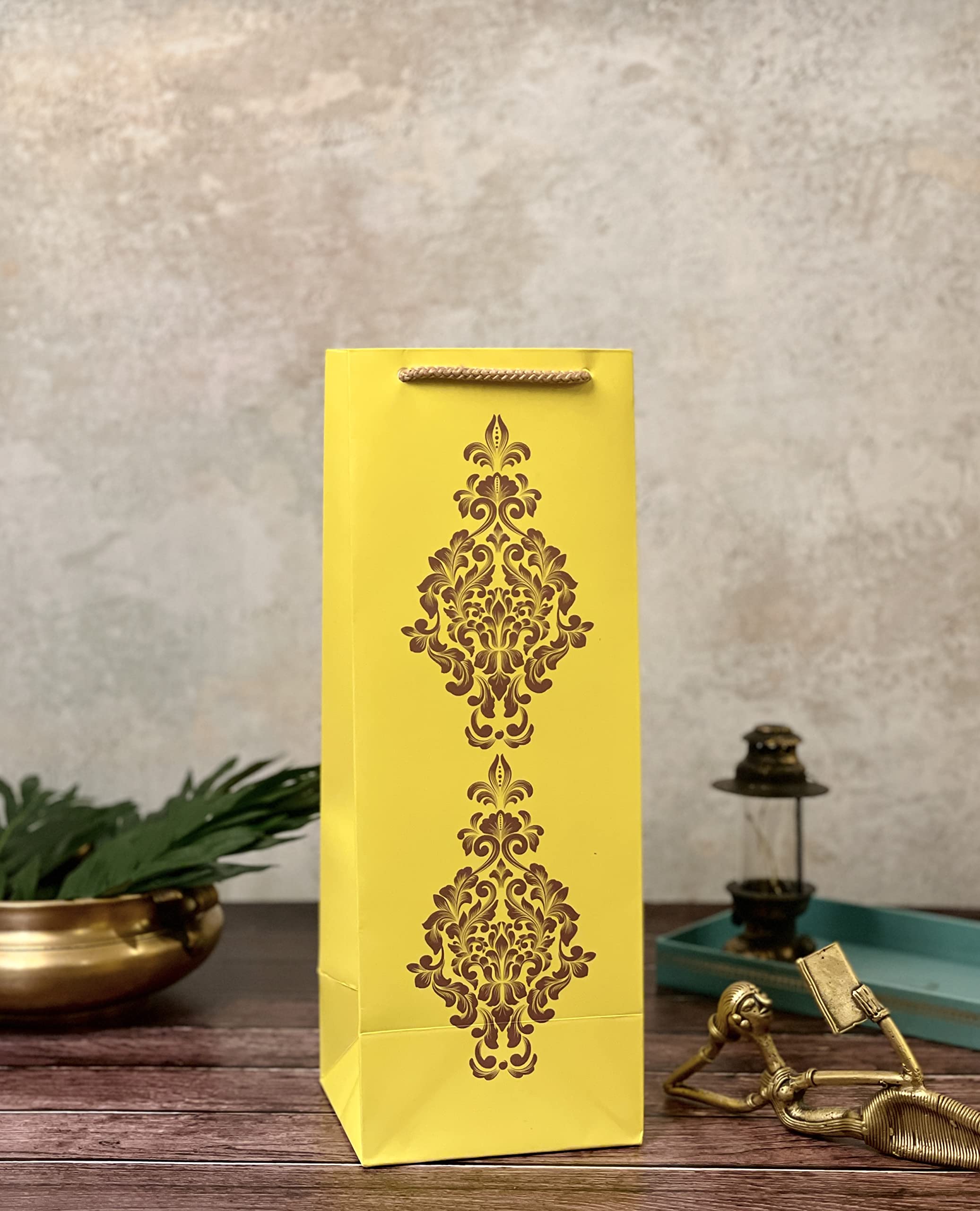 Dovetail Wine & Bottle Gifting Paper Carry Bags, In Elegant & Attractive Designs, Gifting For All Occasions, Parties - Diwali, Christmas, Anniversaries. House Warming, Size 13.5X5 Inchs, 250 GSM Art Card, 2 Bags Each of 5 Designs 2