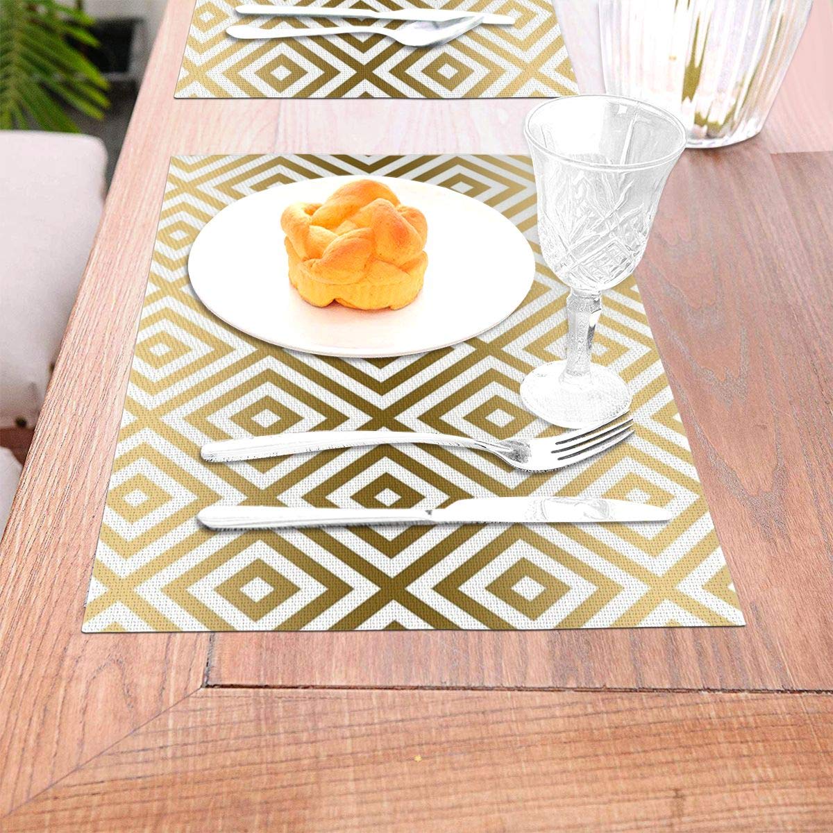 not Modern Gold Geometric Pattern Woven Placemat6 Piece Set of Placemats Pc Party Kitchen Dining Room Home Table Food Dinnerware Tableware Dishware Dishes Mat